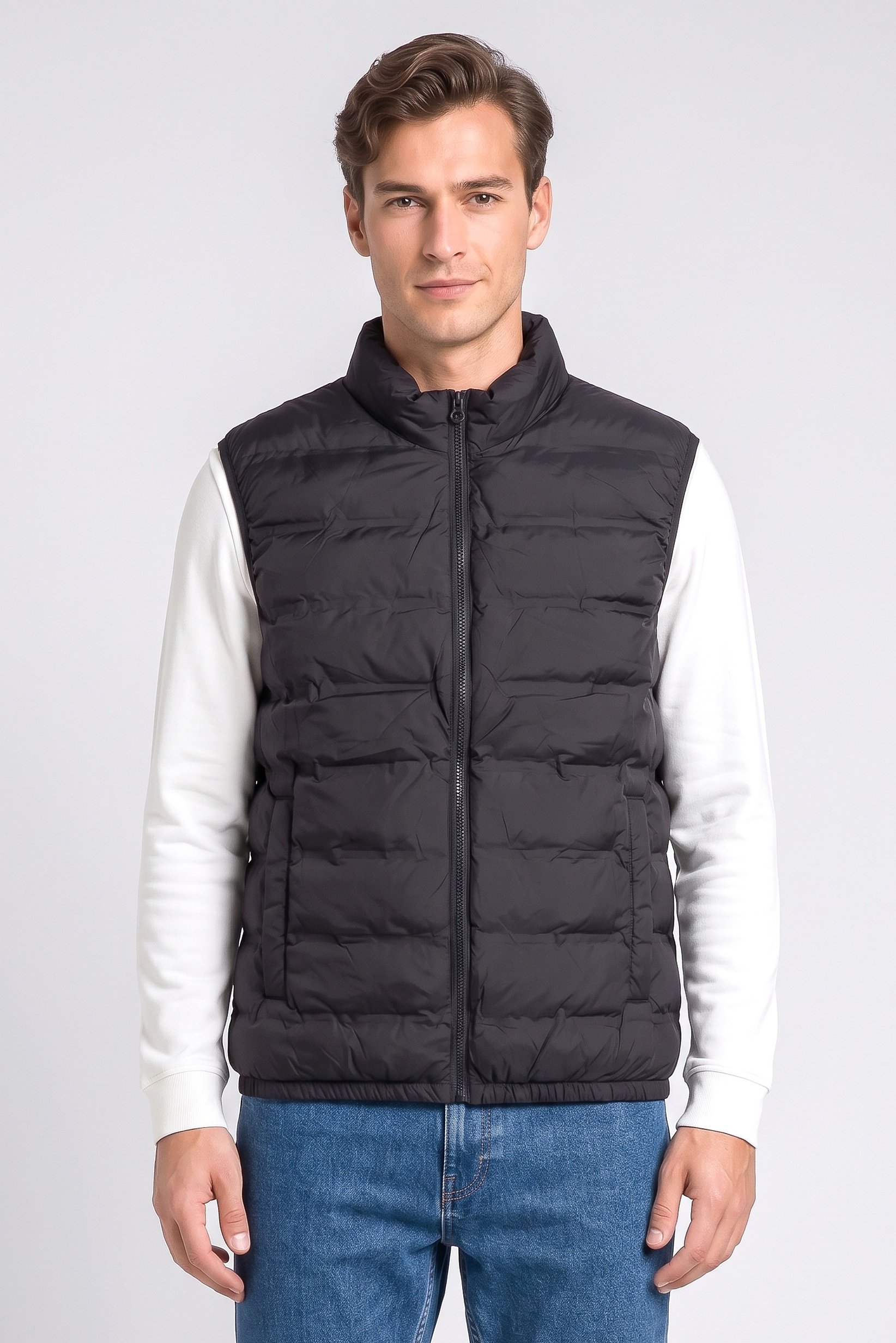 Men Quilted Jacket Vest, Black