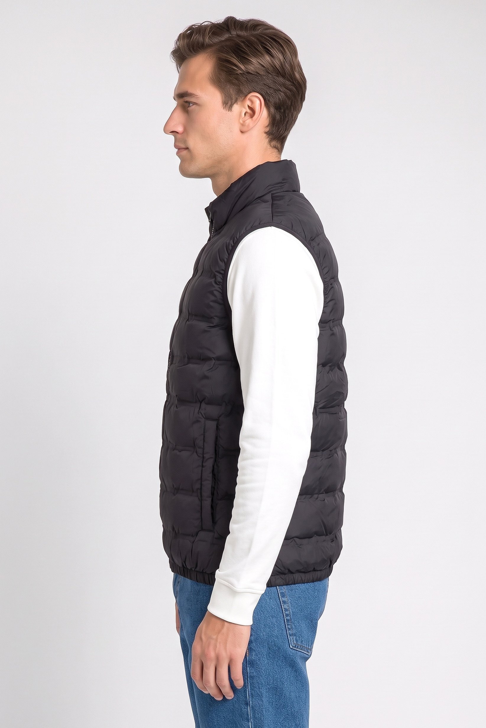 Men Quilted Jacket Vest, Black