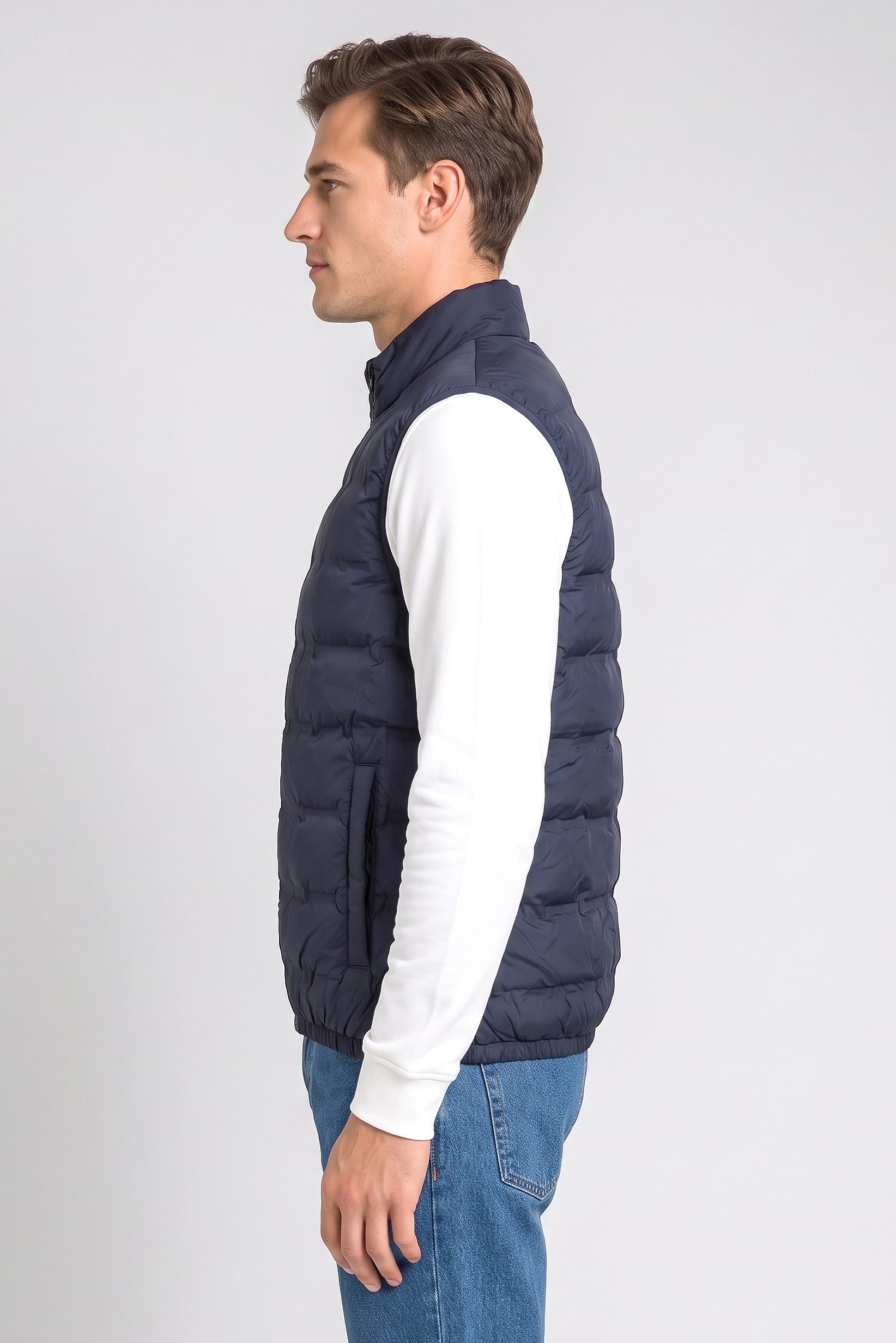 Men Quilted Jacket Vest, Navy
