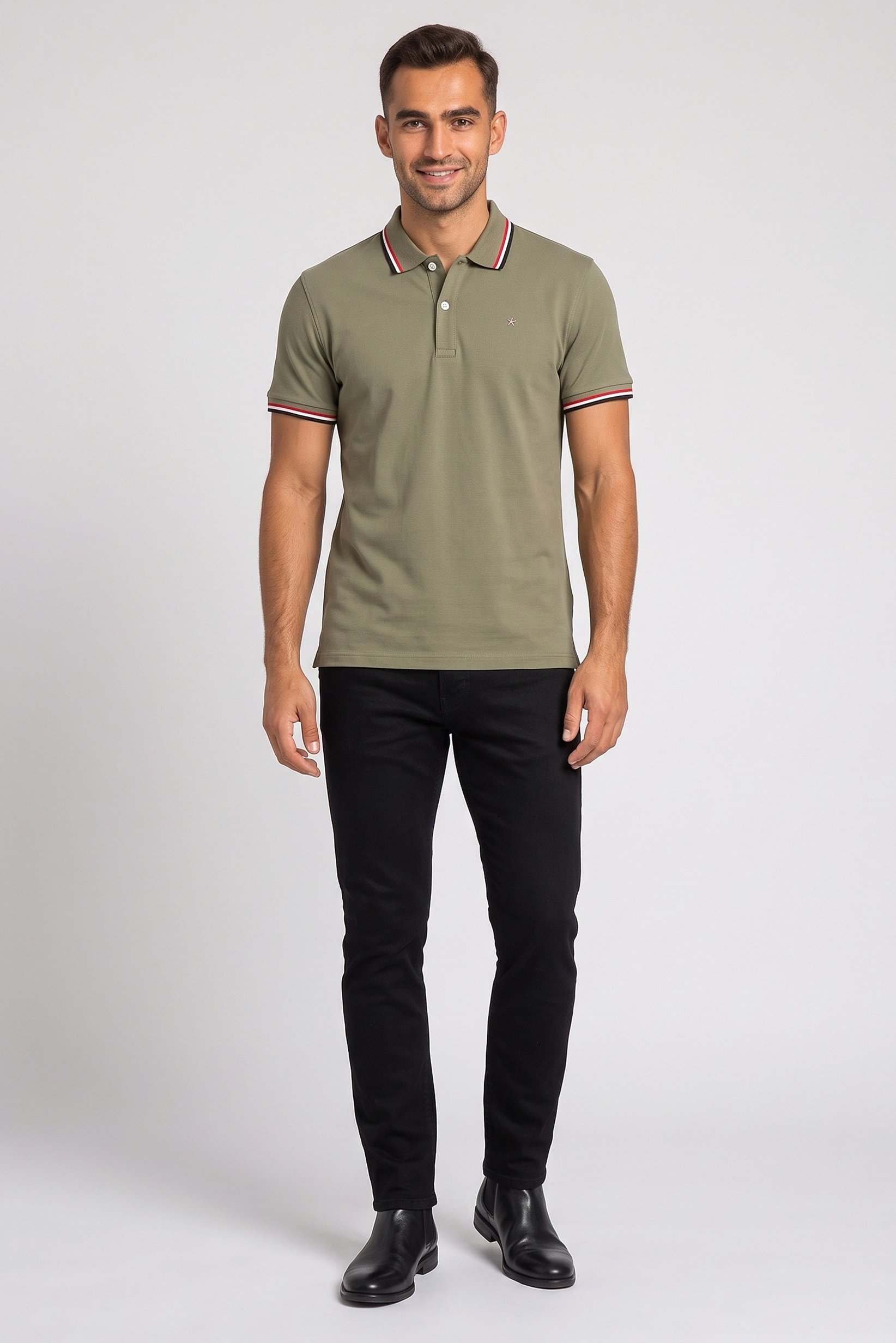 Men Slim Fit Solid Short Sleeve Polo Shirts, Olive