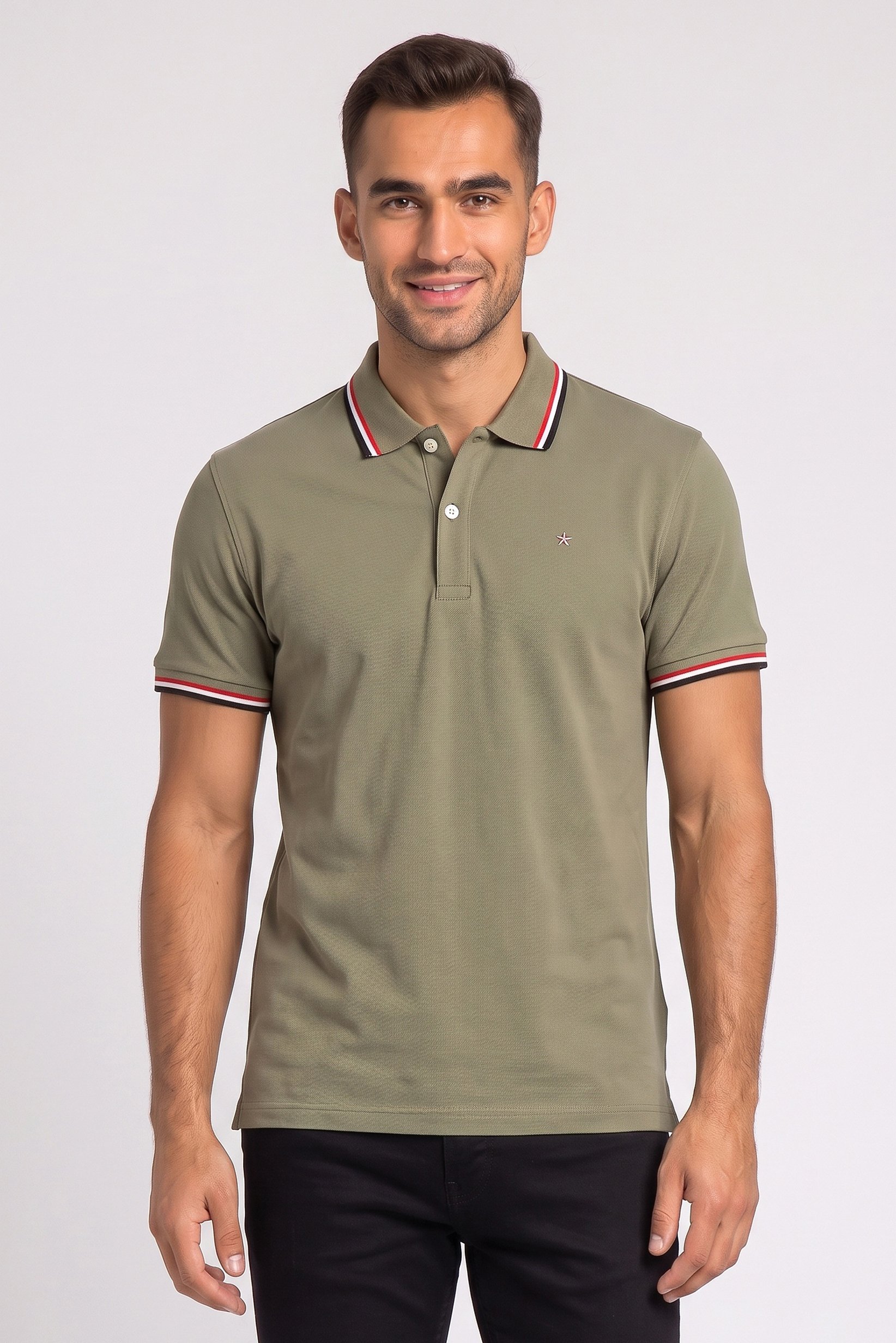 Men Slim Fit Solid Short Sleeve Polo Shirts, Olive