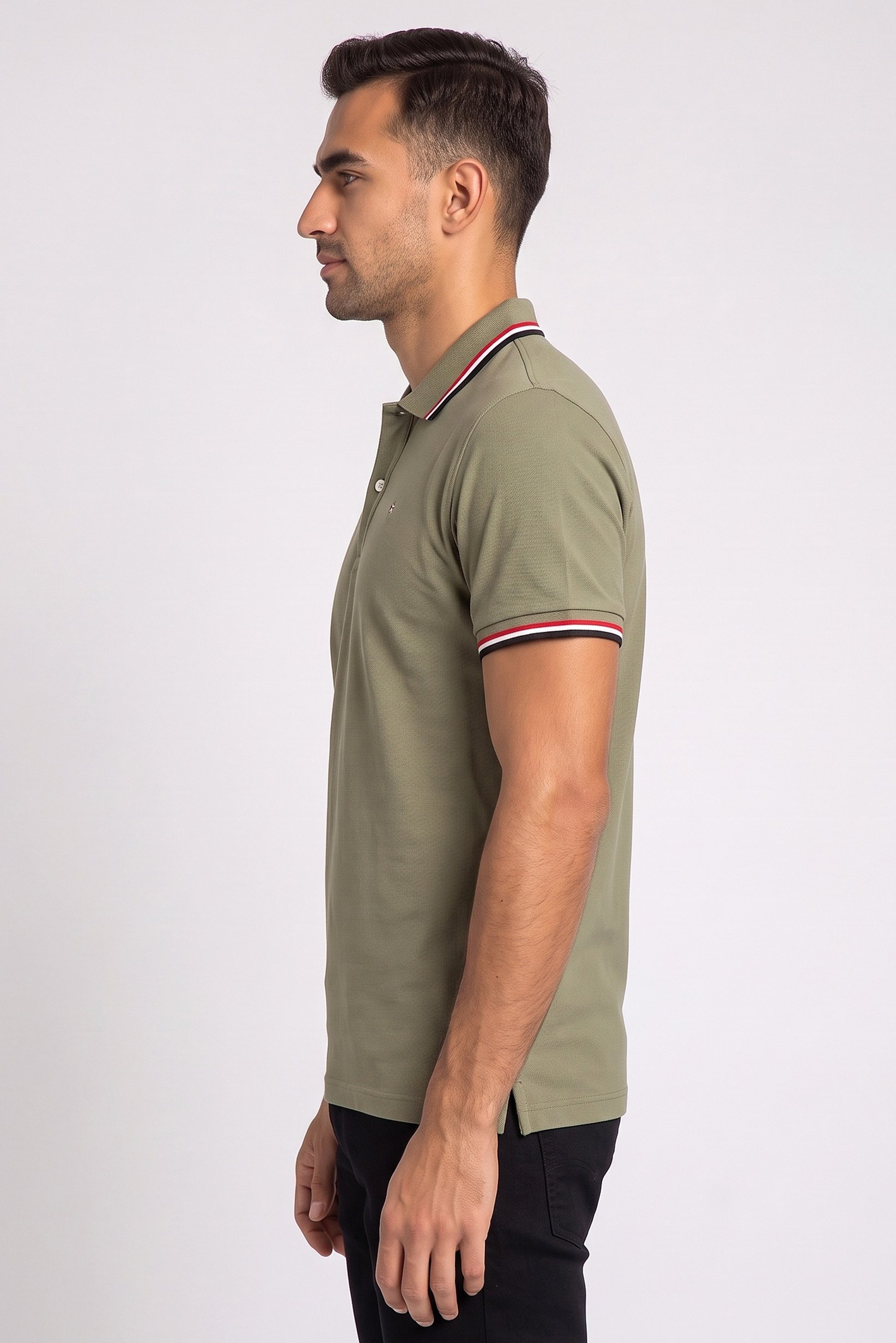 Men Slim Fit Solid Short Sleeve Polo Shirts, Olive