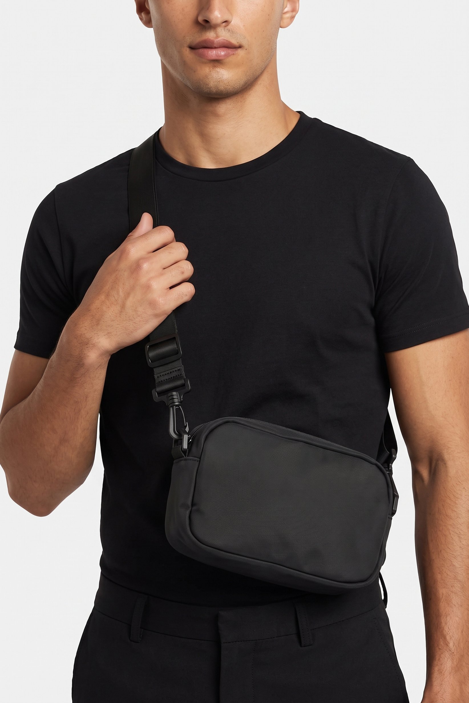 Men Plain Cross Body Bag, Black