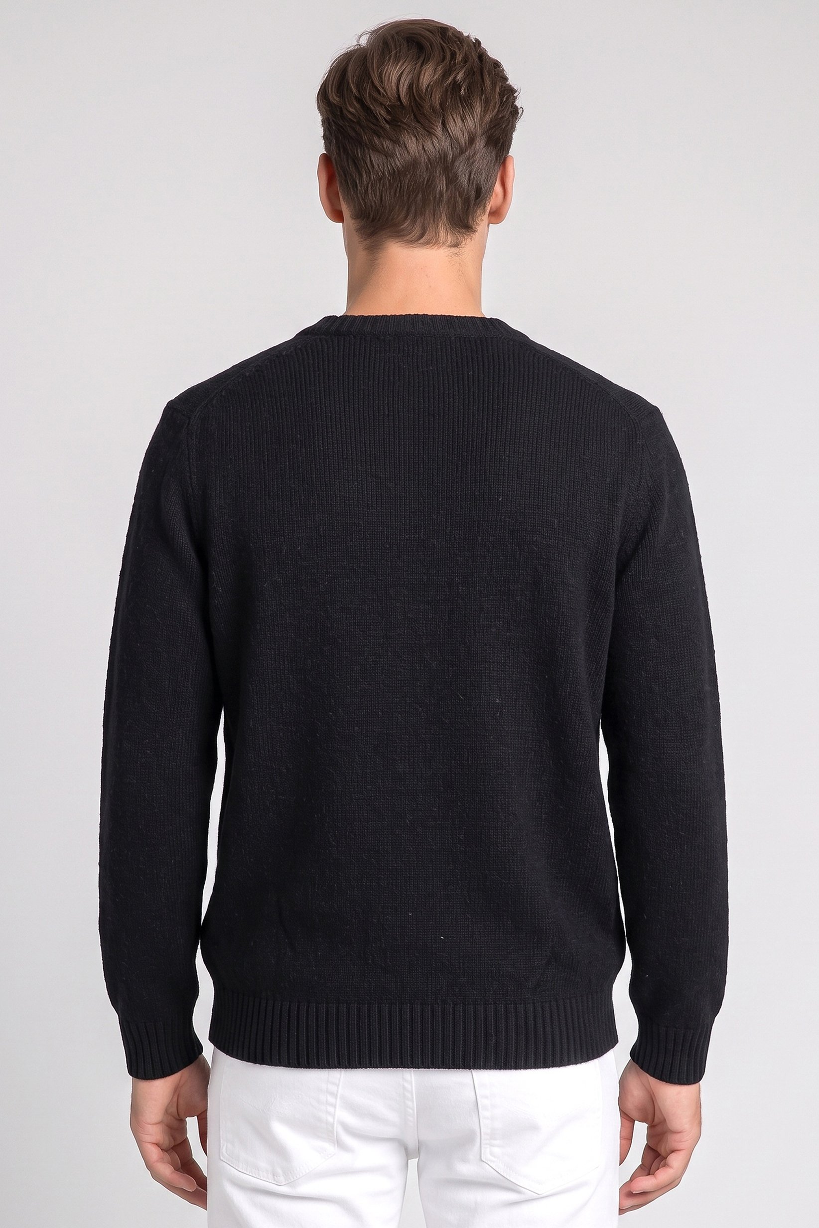 Men Crew Neck Textured Sweater, Black
