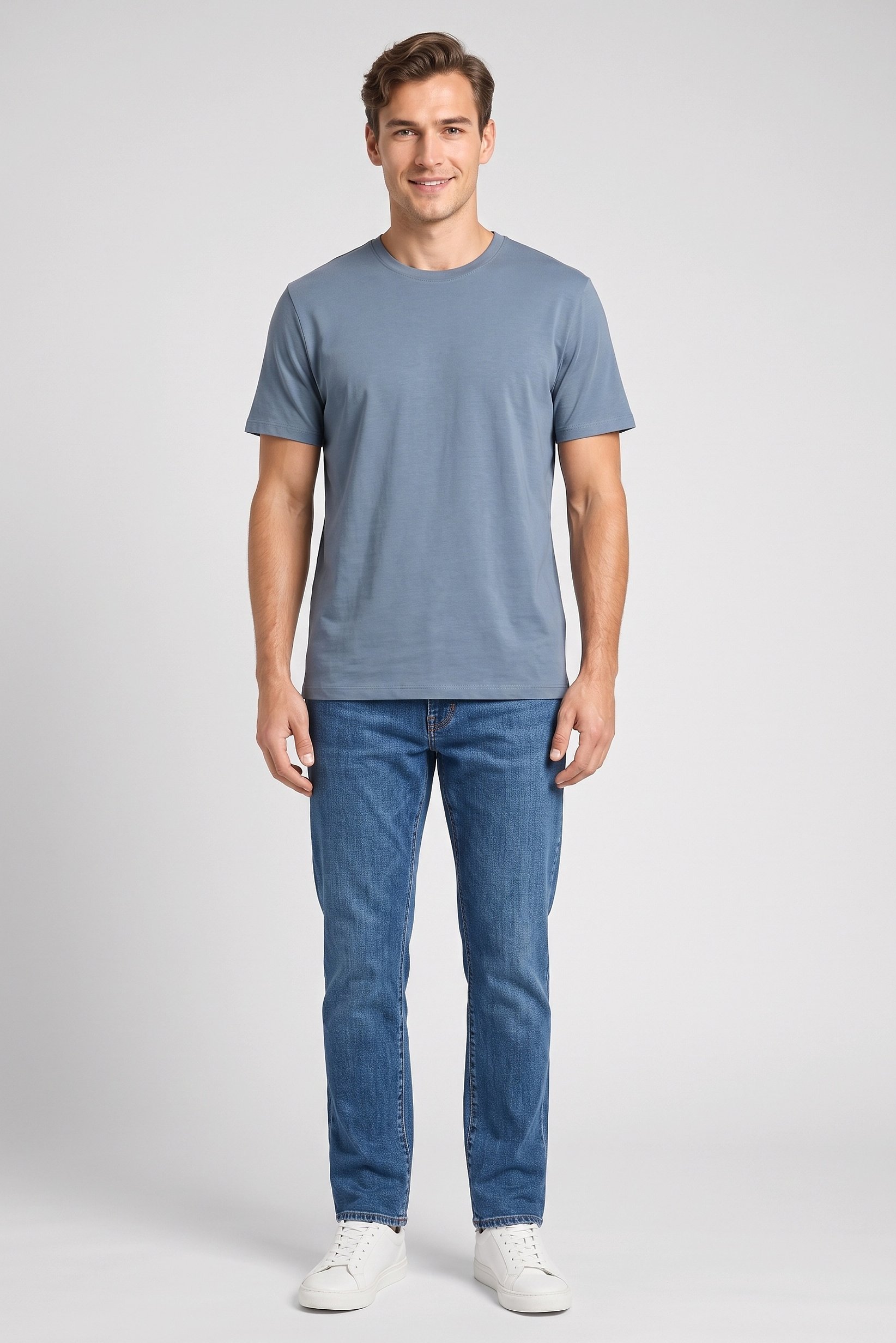 Men Crew Neck Short Sleeve Solid T-Shirt, Slate Blue