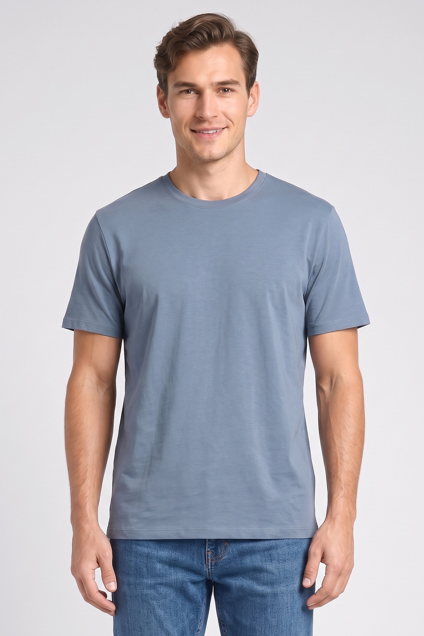 Men Crew Neck Short Sleeve Solid T-Shirt, Slate Blue