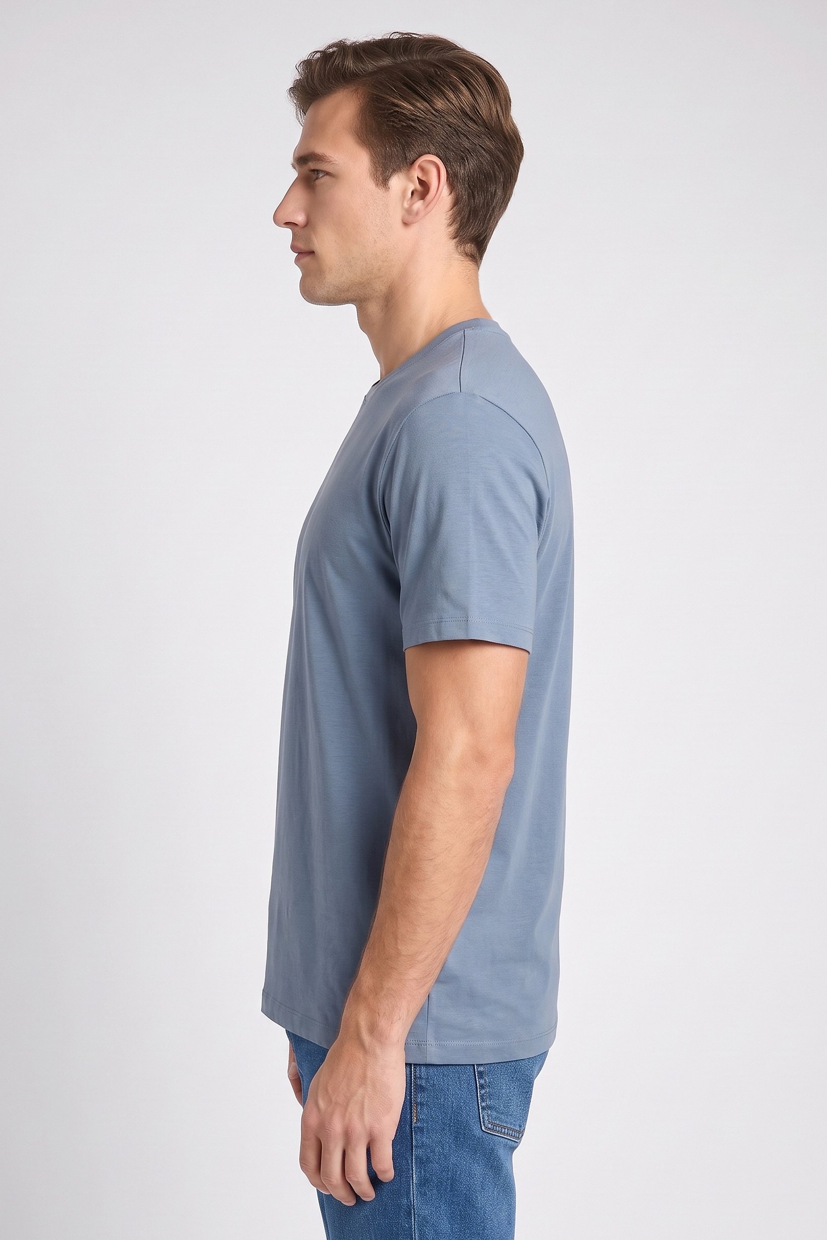Men Crew Neck Short Sleeve Solid T-Shirt, Slate Blue