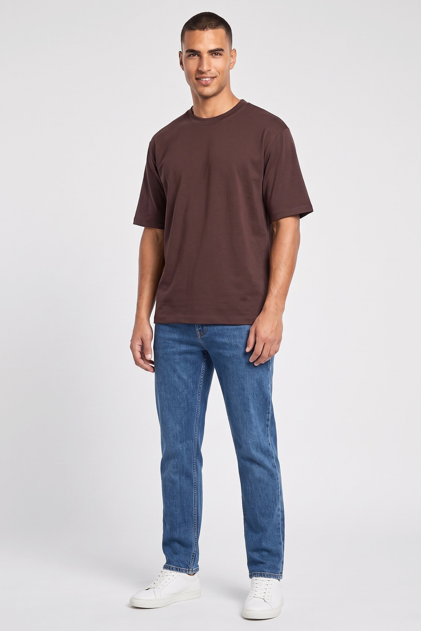 Men Crew Neck Short Sleeves Solid T-Shirt, Chocolate brown