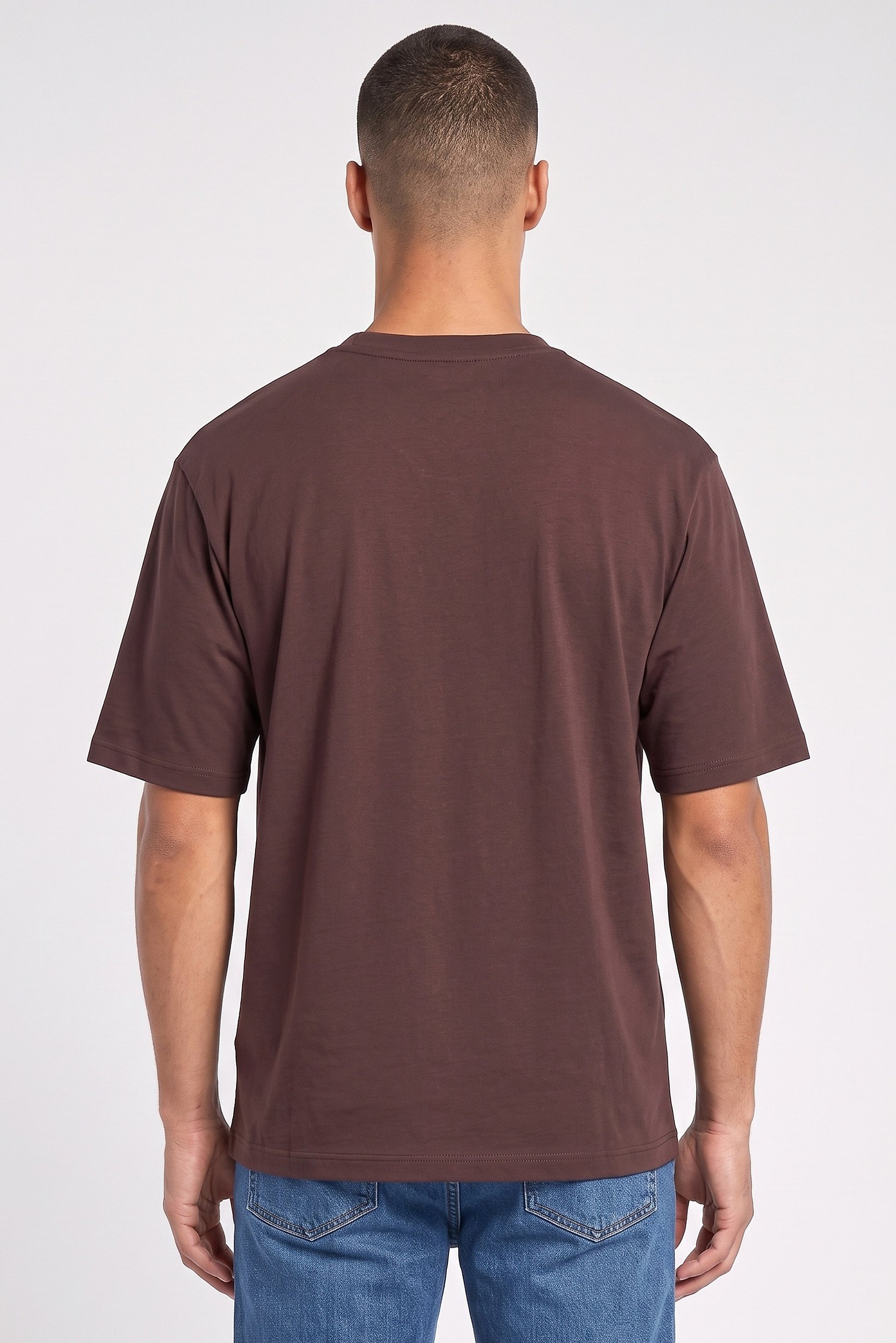 Men Crew Neck Short Sleeves Solid T-Shirt, Chocolate brown