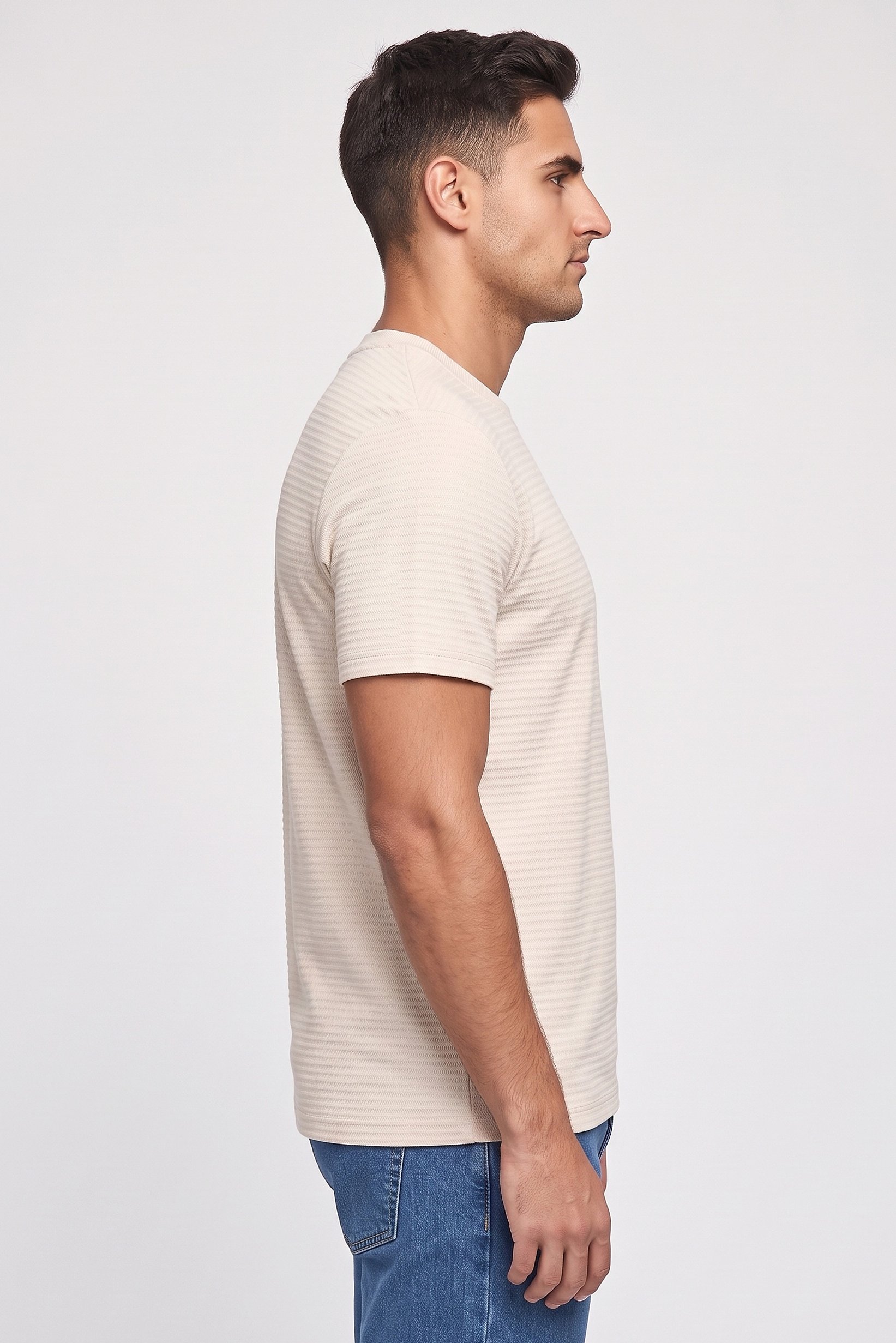 Men Crew Neck Short Sleeve Textured T-Shirt, Beige