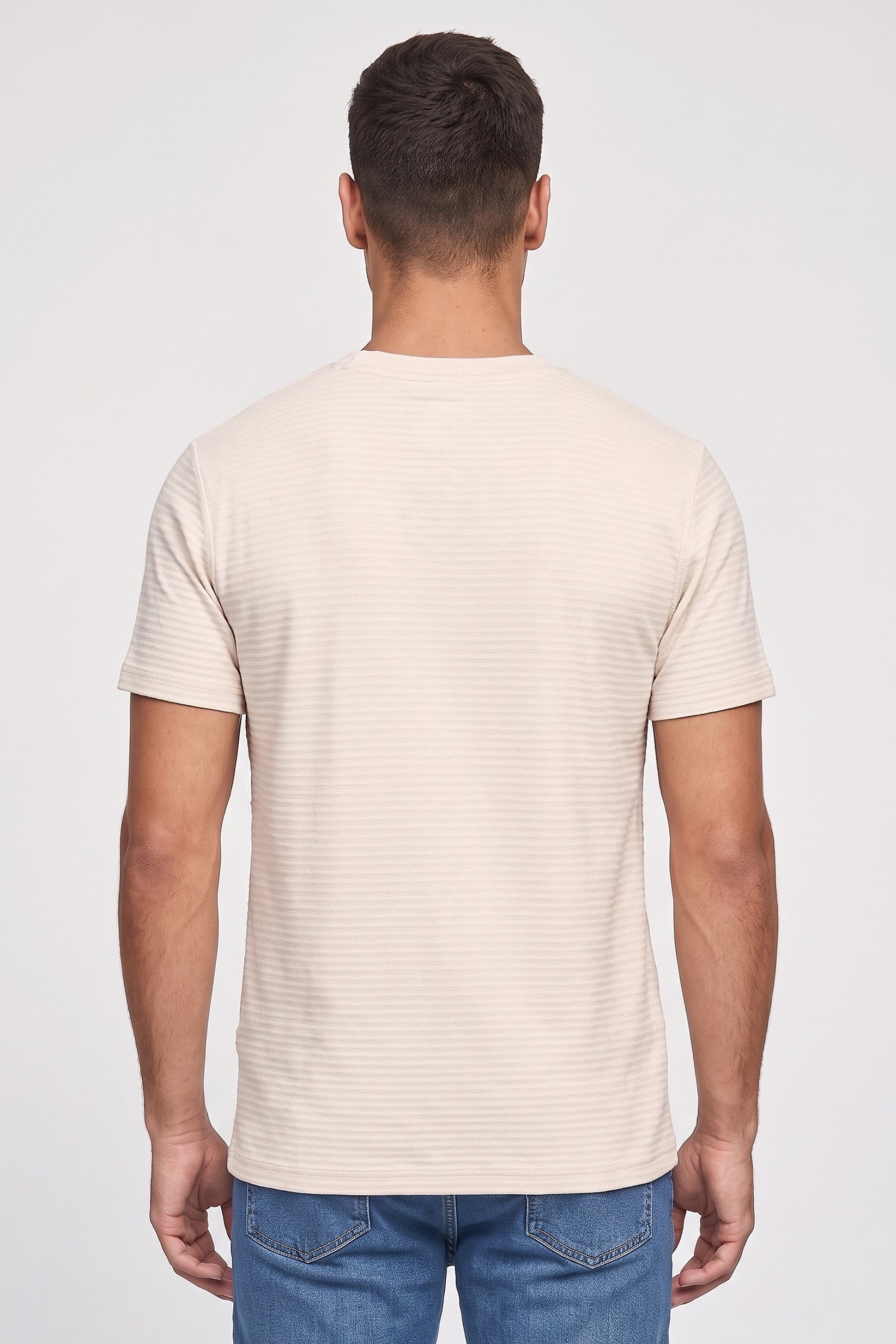 Men Crew Neck Short Sleeve Textured T-Shirt, Beige