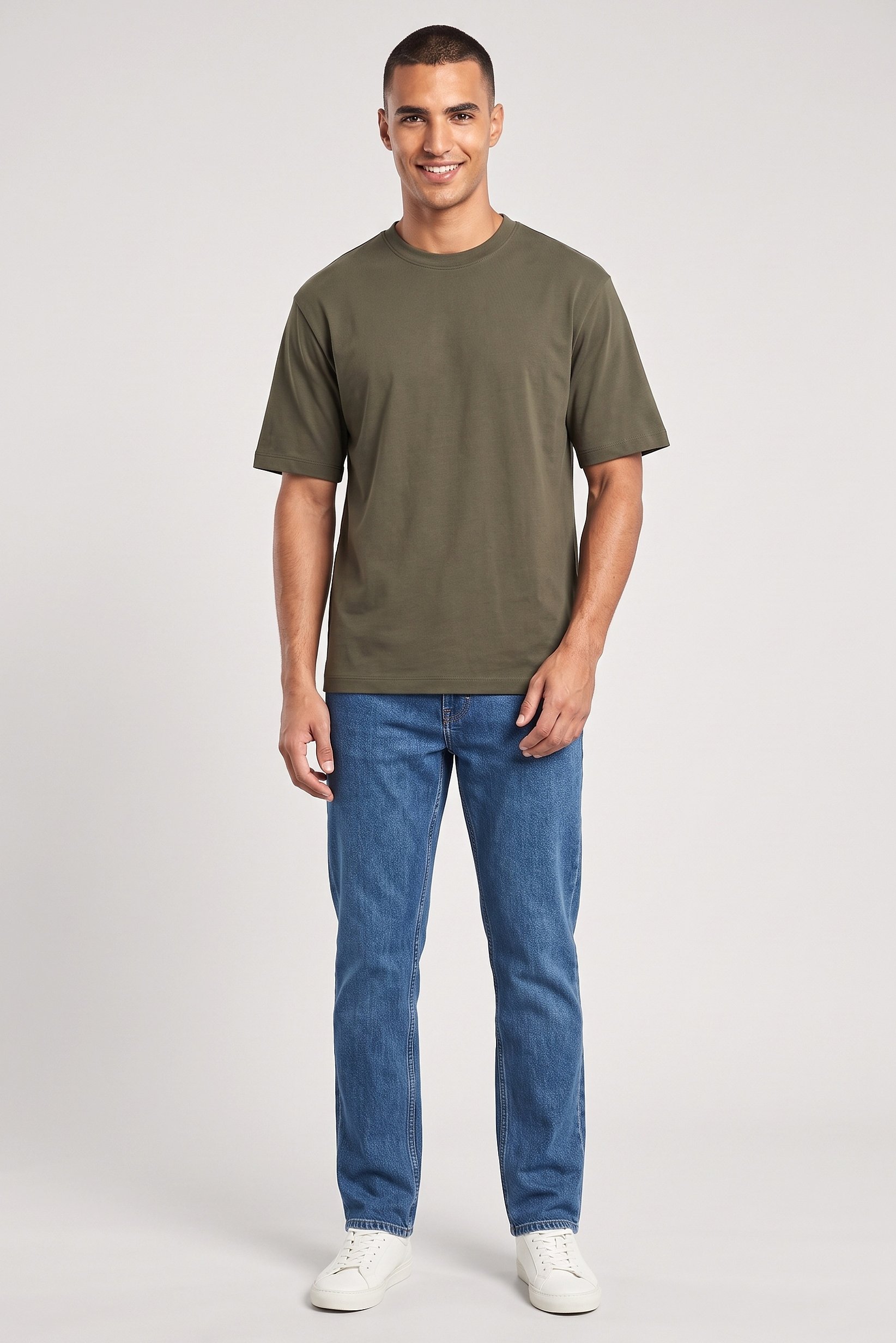 Men Crew Neck Short Sleeves Solid T-Shirt, Olive Green