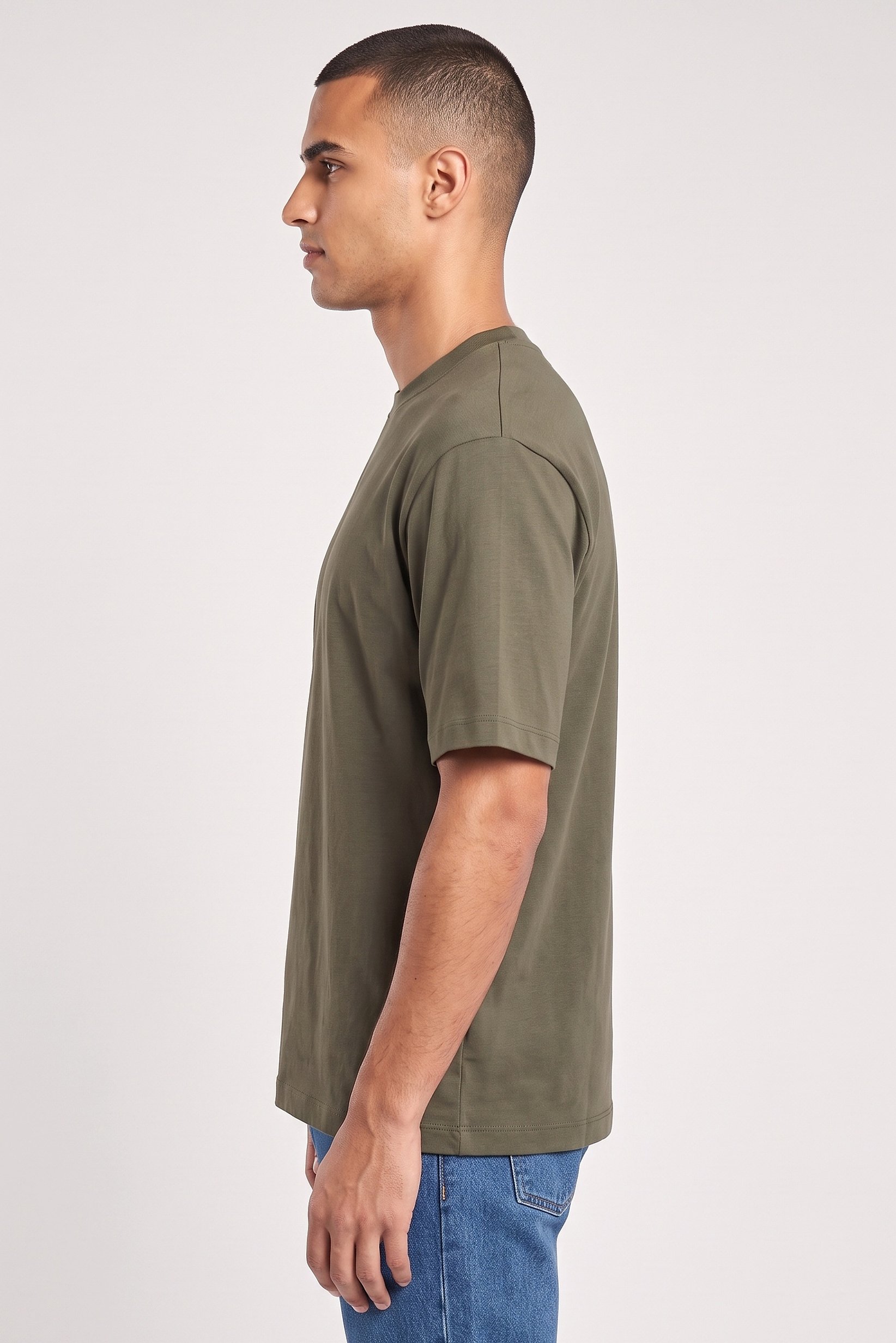Men Crew Neck Short Sleeves Solid T-Shirt, Olive Green