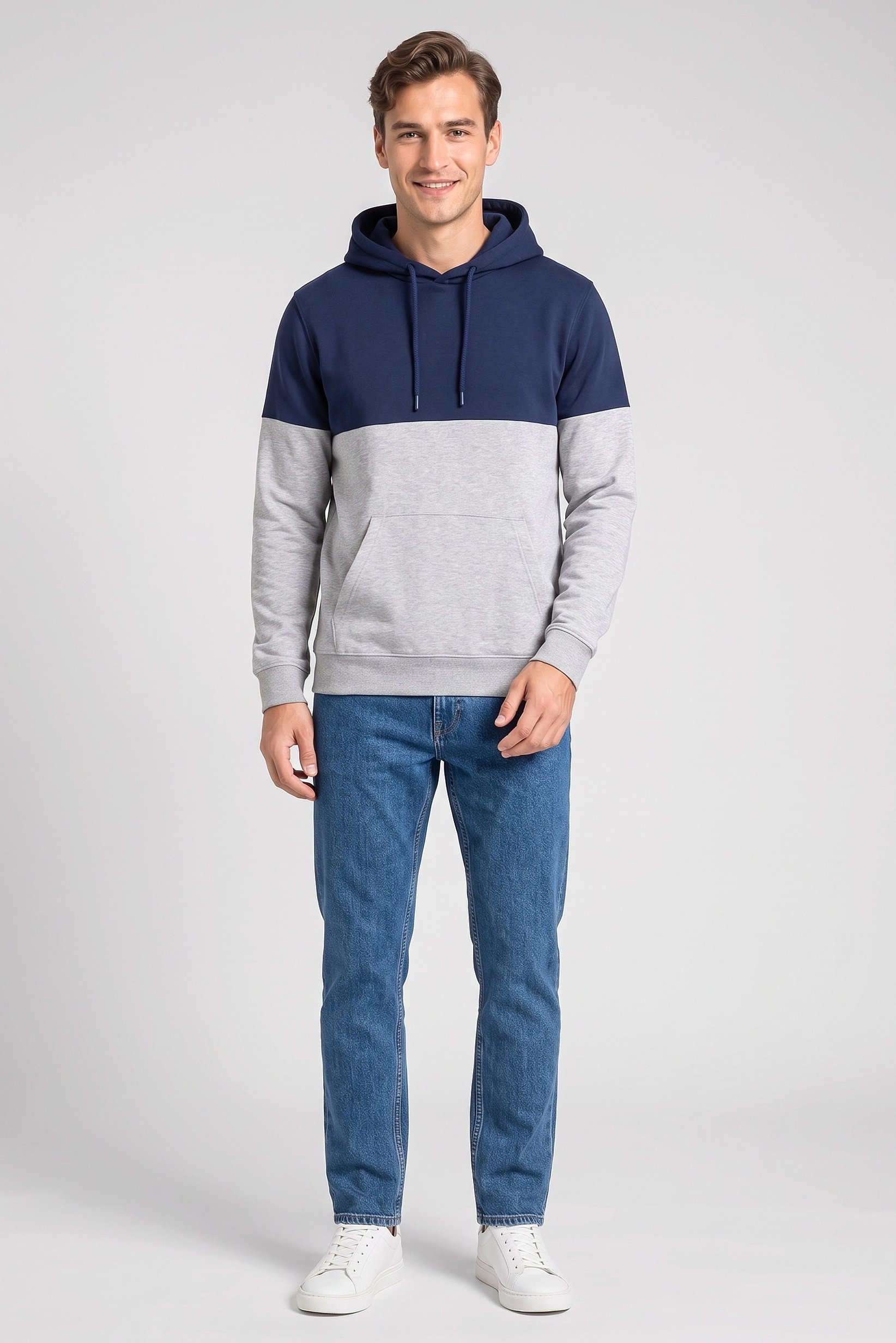 Men Two Tone Long Sleeve Hoodie, Multicolor