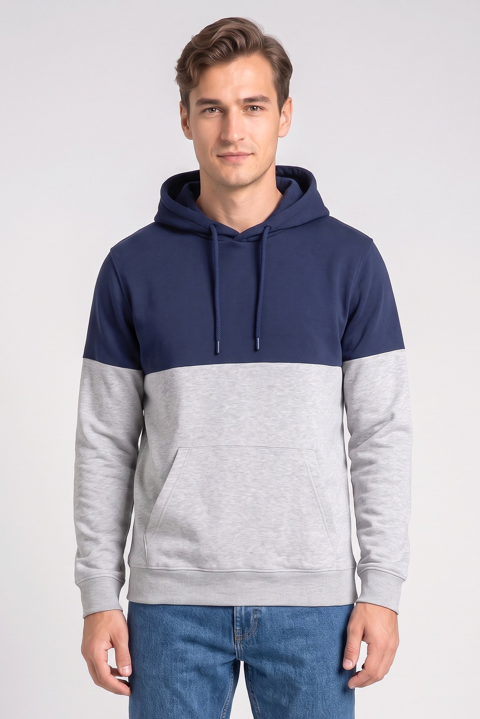 Men Two Tone Long Sleeve Hoodie, Multicolor