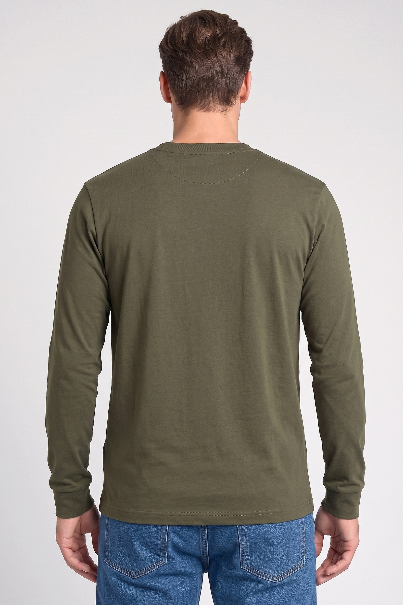 Men Crew Neck Long Sleeve Plain T-Shirt, Olive