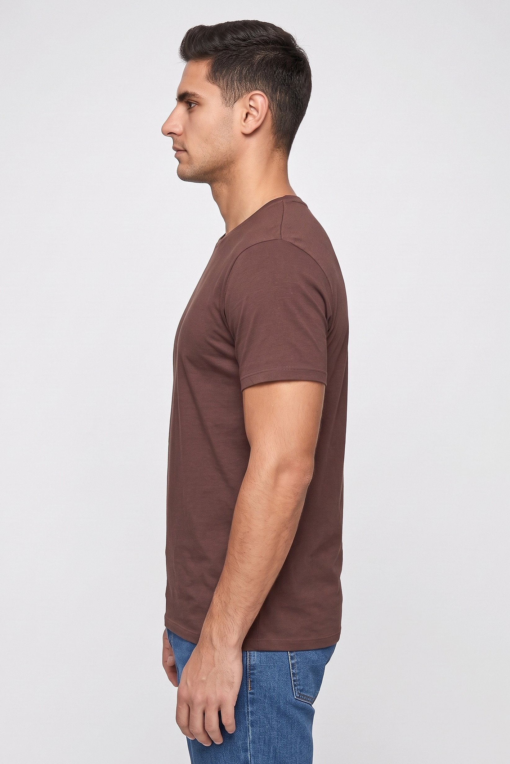 Men Crew Neck Short Sleeve Solid T-Shirt, Chocolate Brown