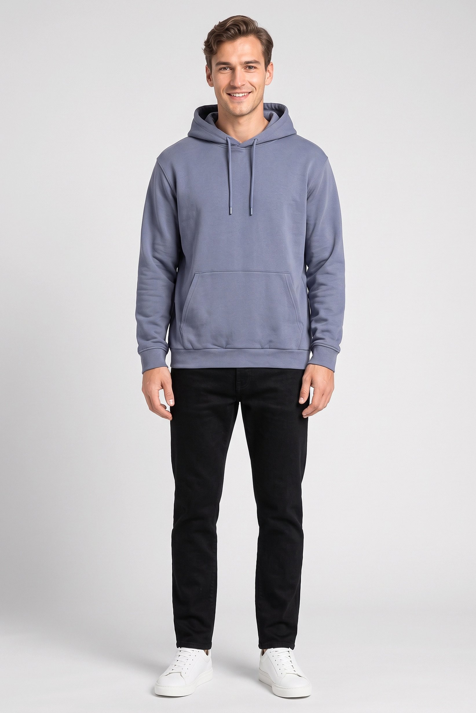 Men Solid Long Sleeve Hoodie, Slate Blue