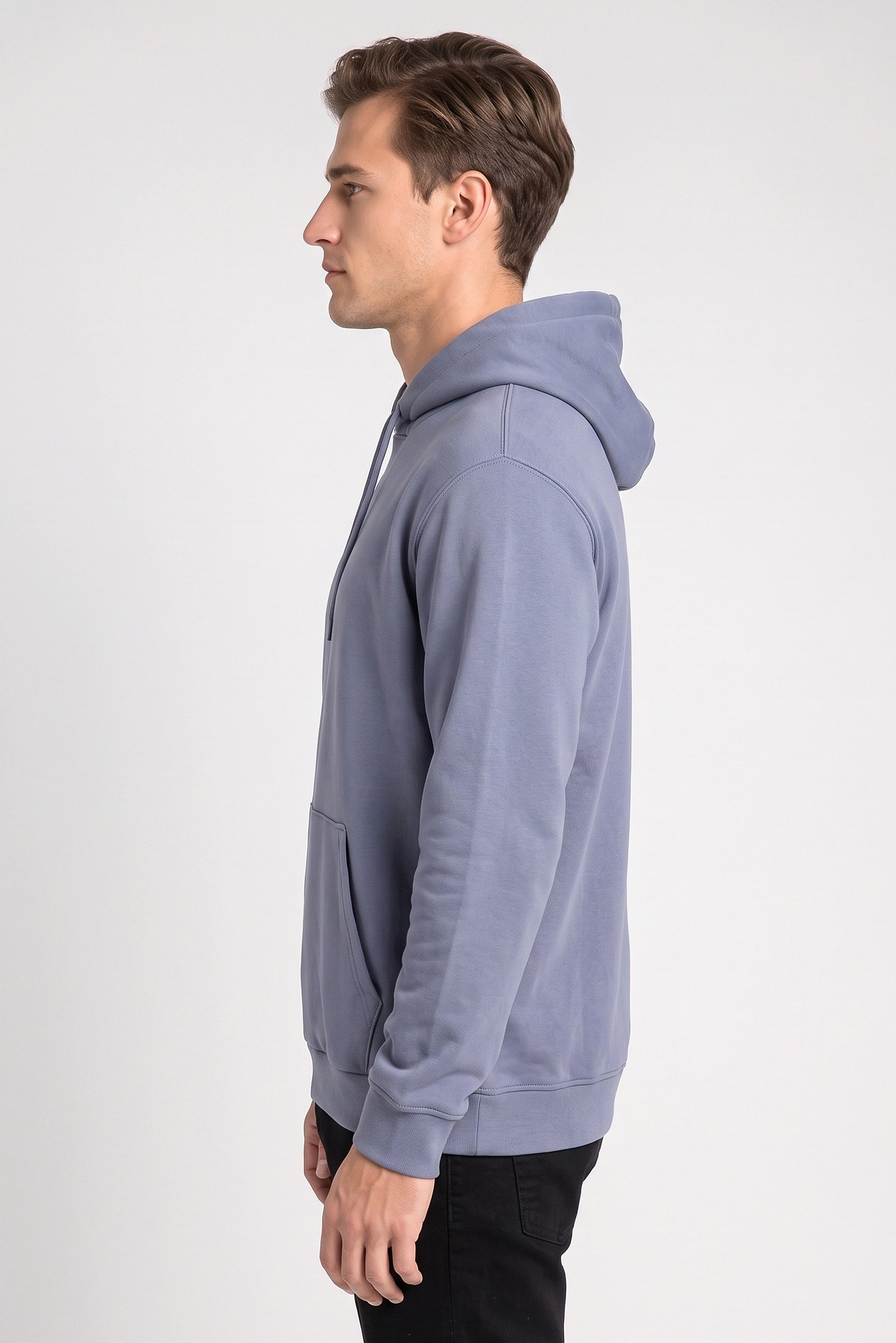 Men Solid Long Sleeve Hoodie, Slate Blue