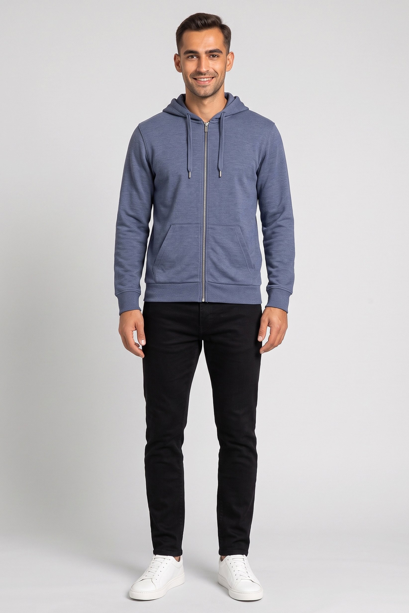 Men Textured Long Sleeve Hoodie, Slate Blue