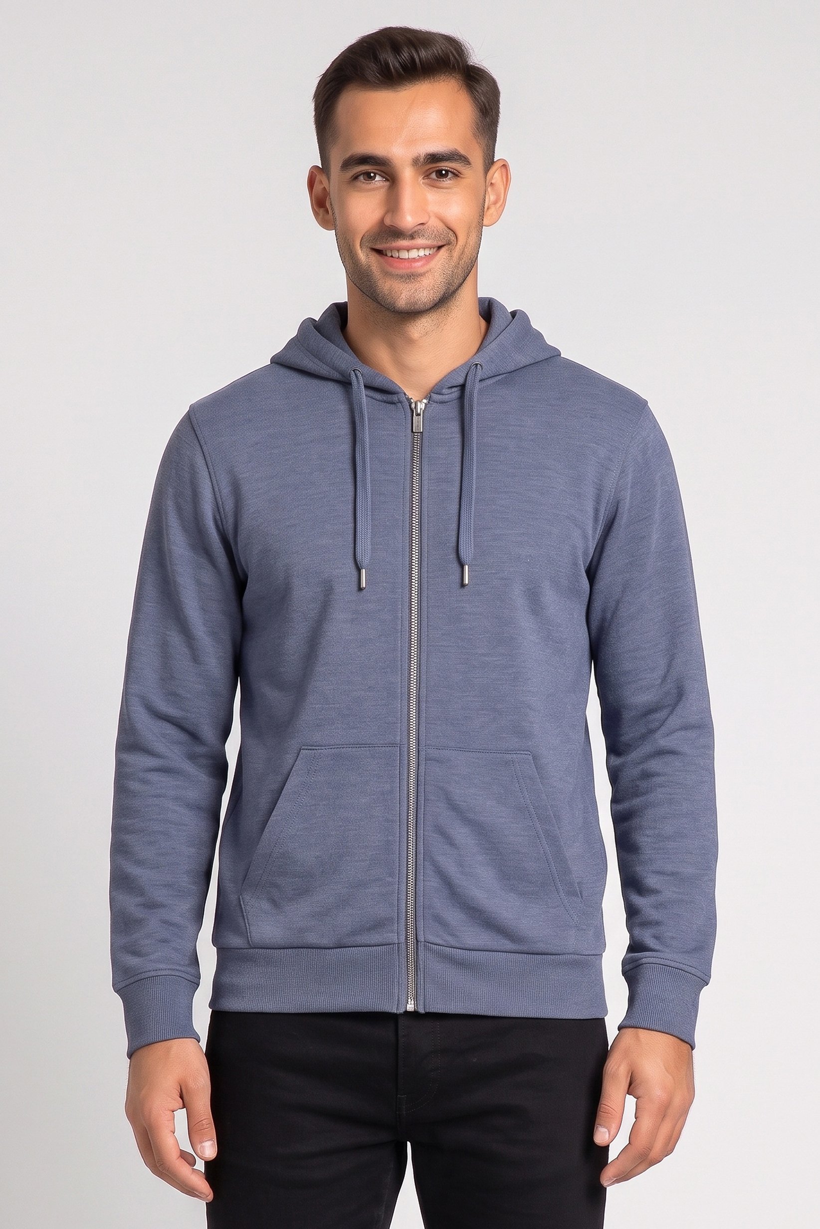Men Textured Long Sleeve Hoodie, Slate Blue