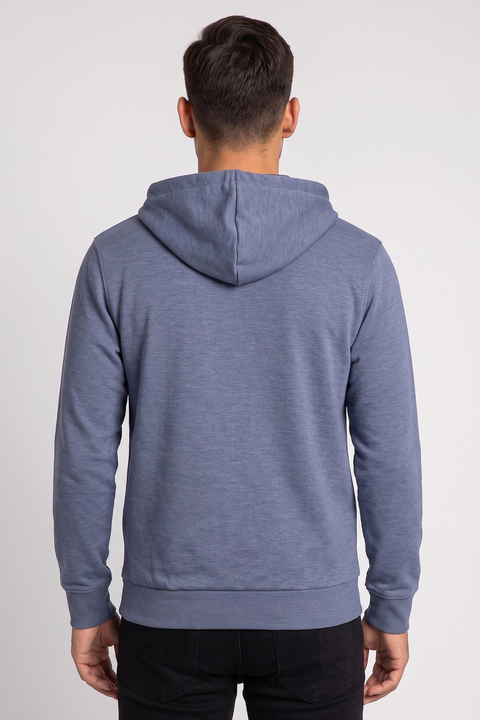 Men Textured Long Sleeve Hoodie, Slate Blue