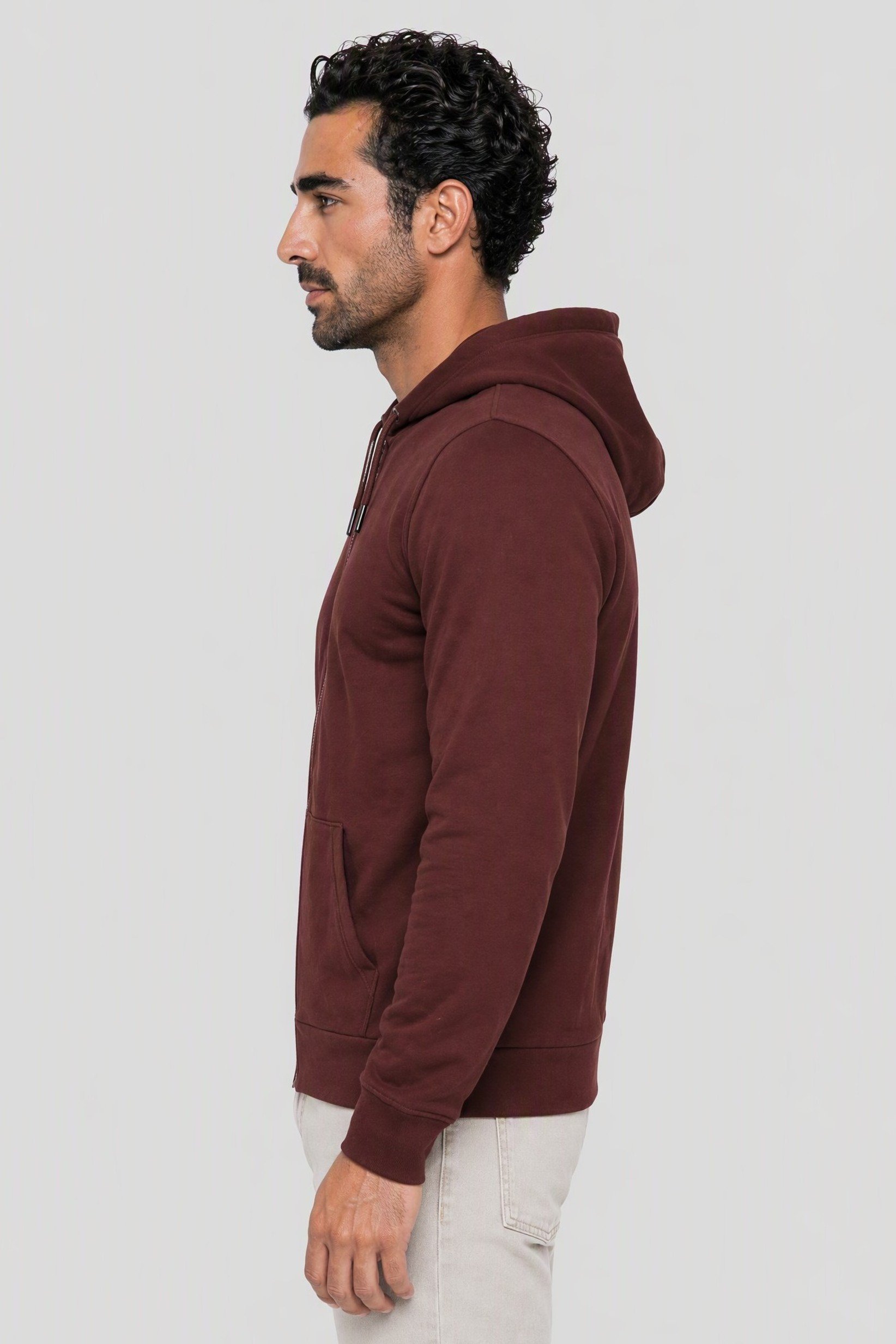 Men Long Sleeve Solid Hoodie, Maroon