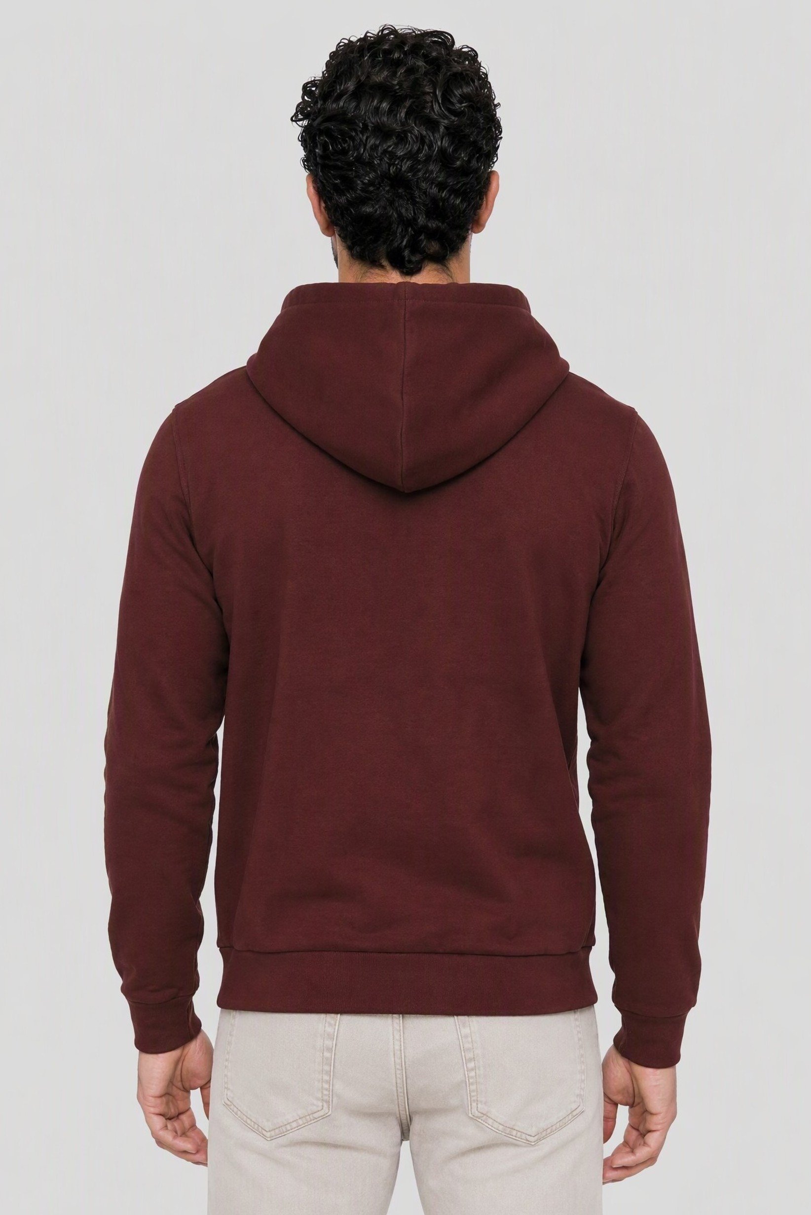 Men Long Sleeve Solid Hoodie, Maroon
