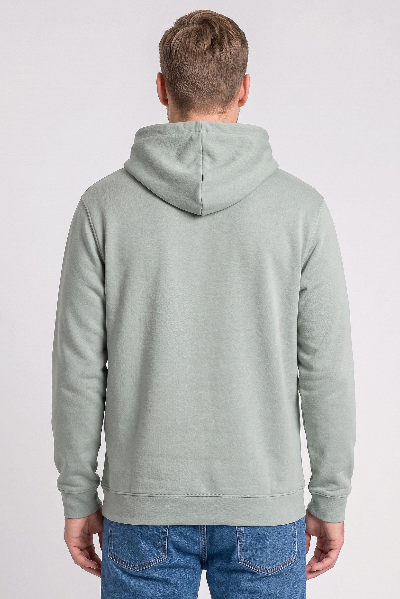 Men Plain Long Sleeve Hoodie, Sage Green