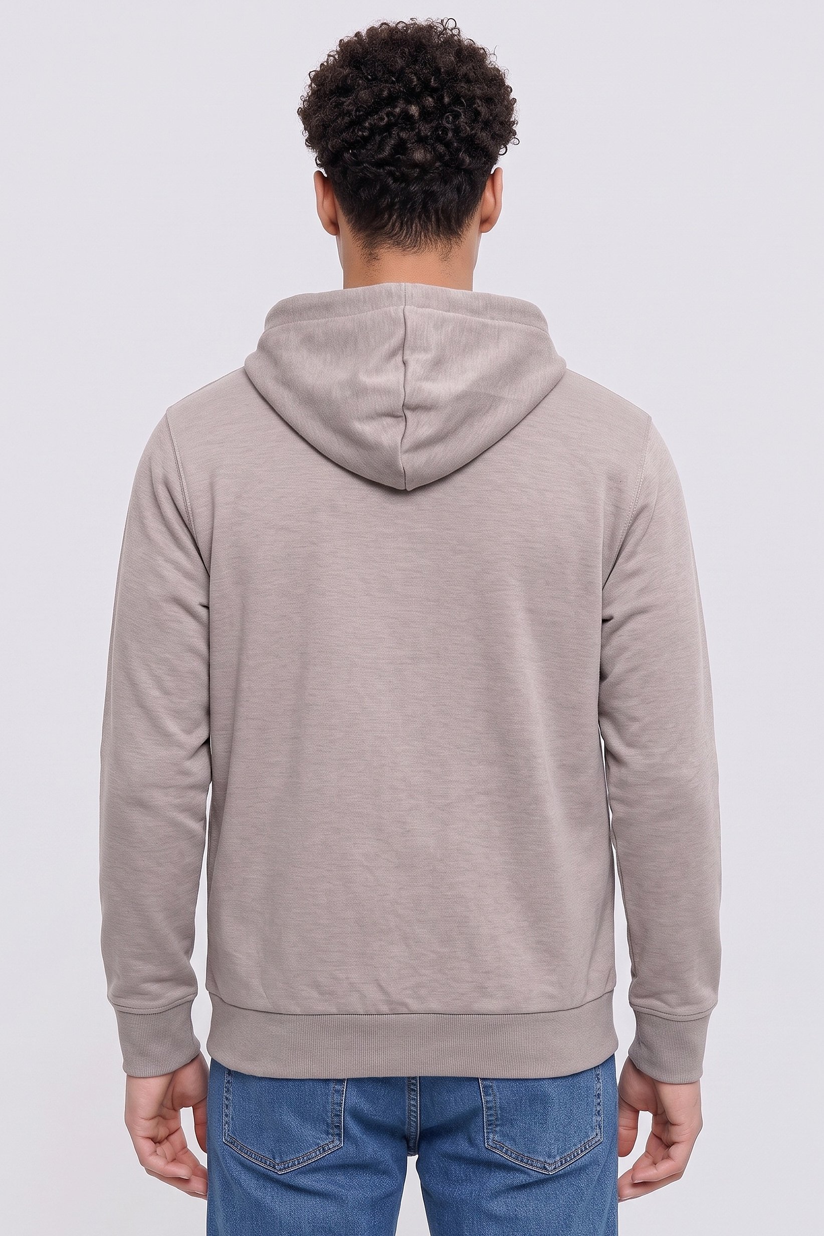 Men Plain Long Sleeve Hoodie, Taupe