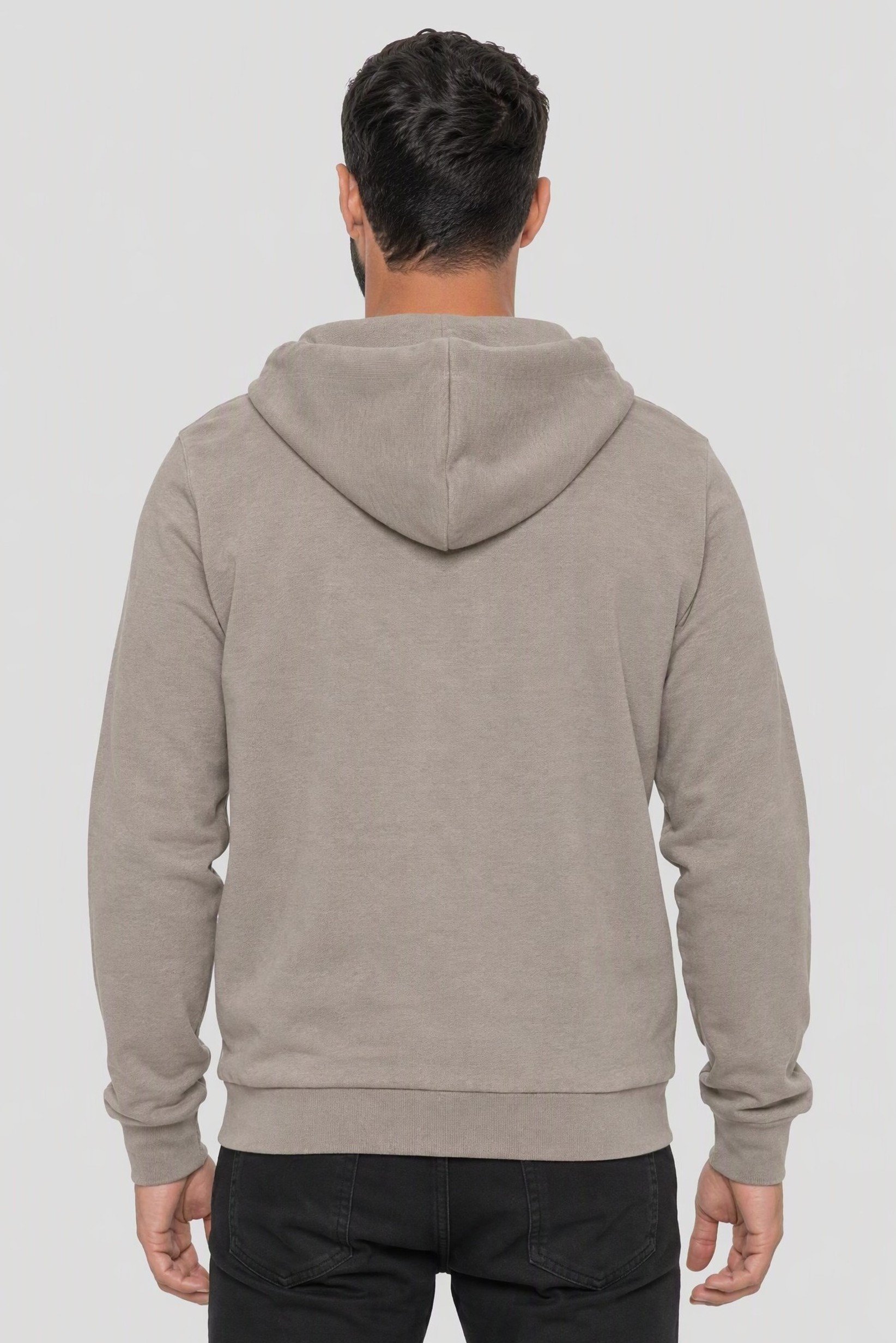 Men Long Sleeve Textured Full Zip Hoodie, Light Taupe