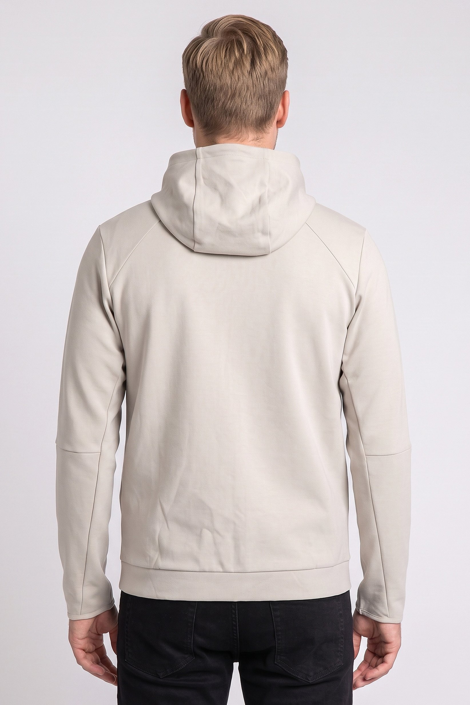 Men Solid Long Sleeve Hoodie, Beige