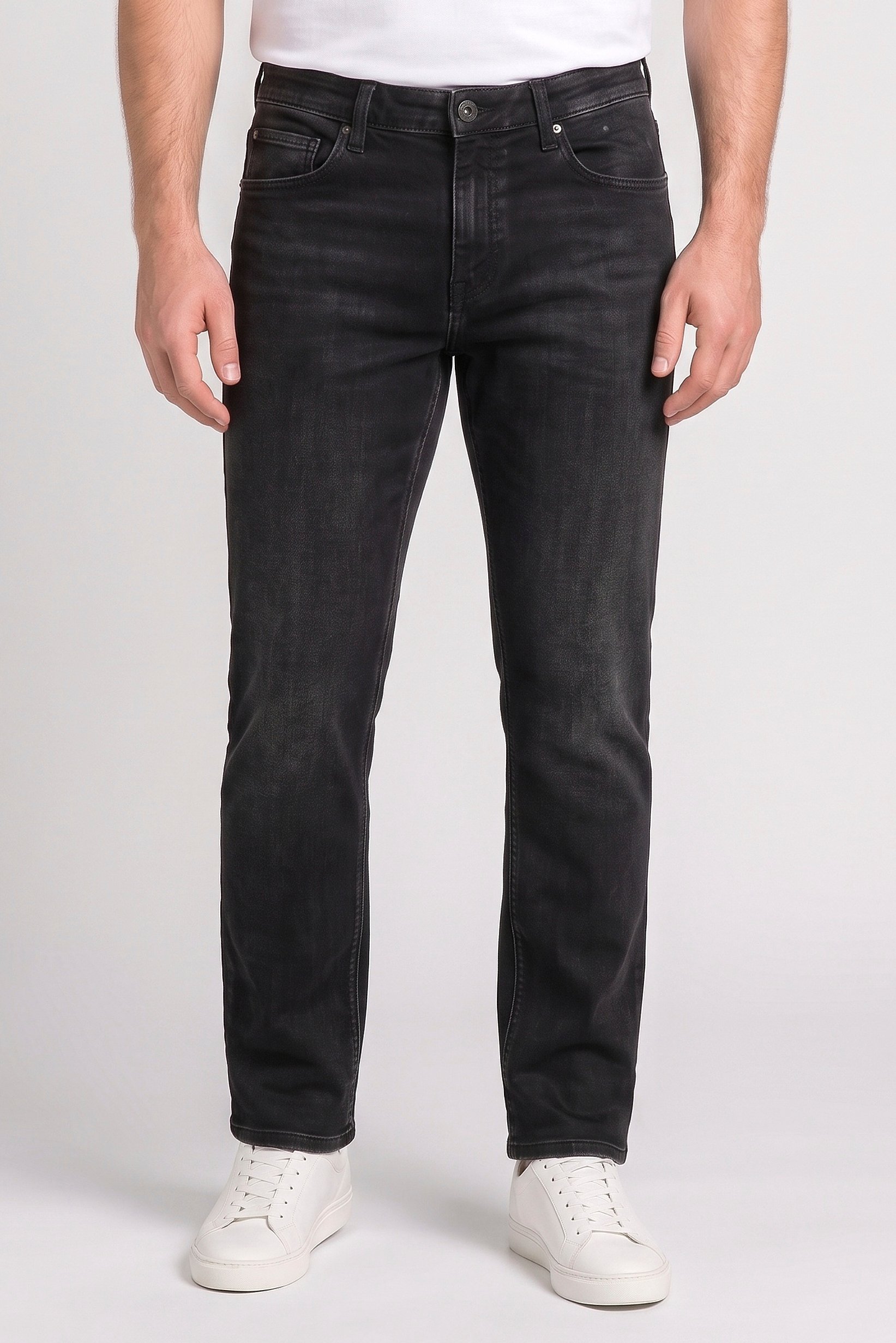 Men Straight Fit Washed Stretchable Jeans, Black
