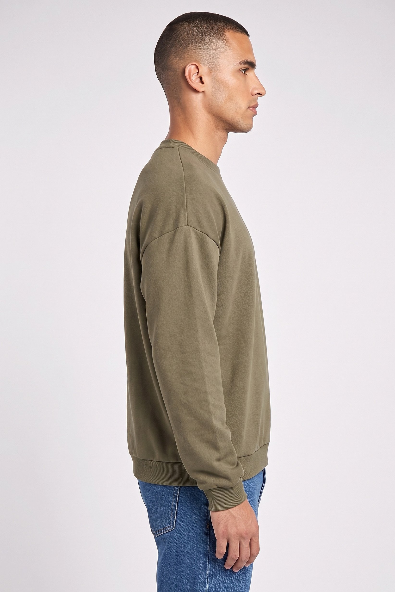 Men Crew Neck Long Sleeve Plain Sweatshirt, Sage Green