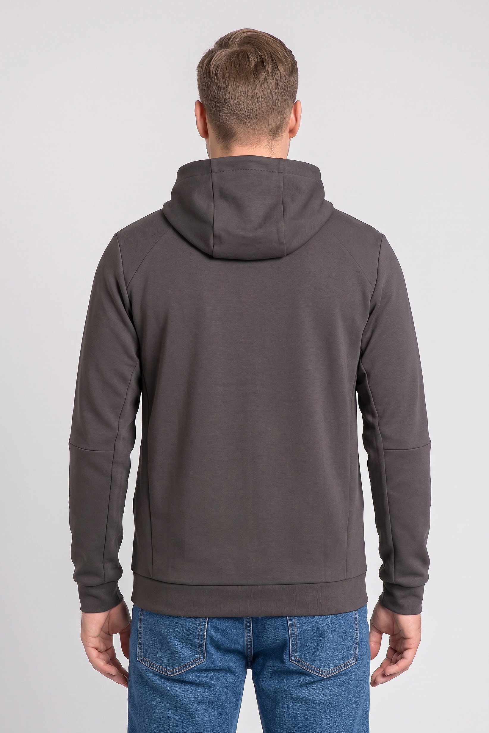Men Solid Long Sleeve Hoodie, Charcoal Grey