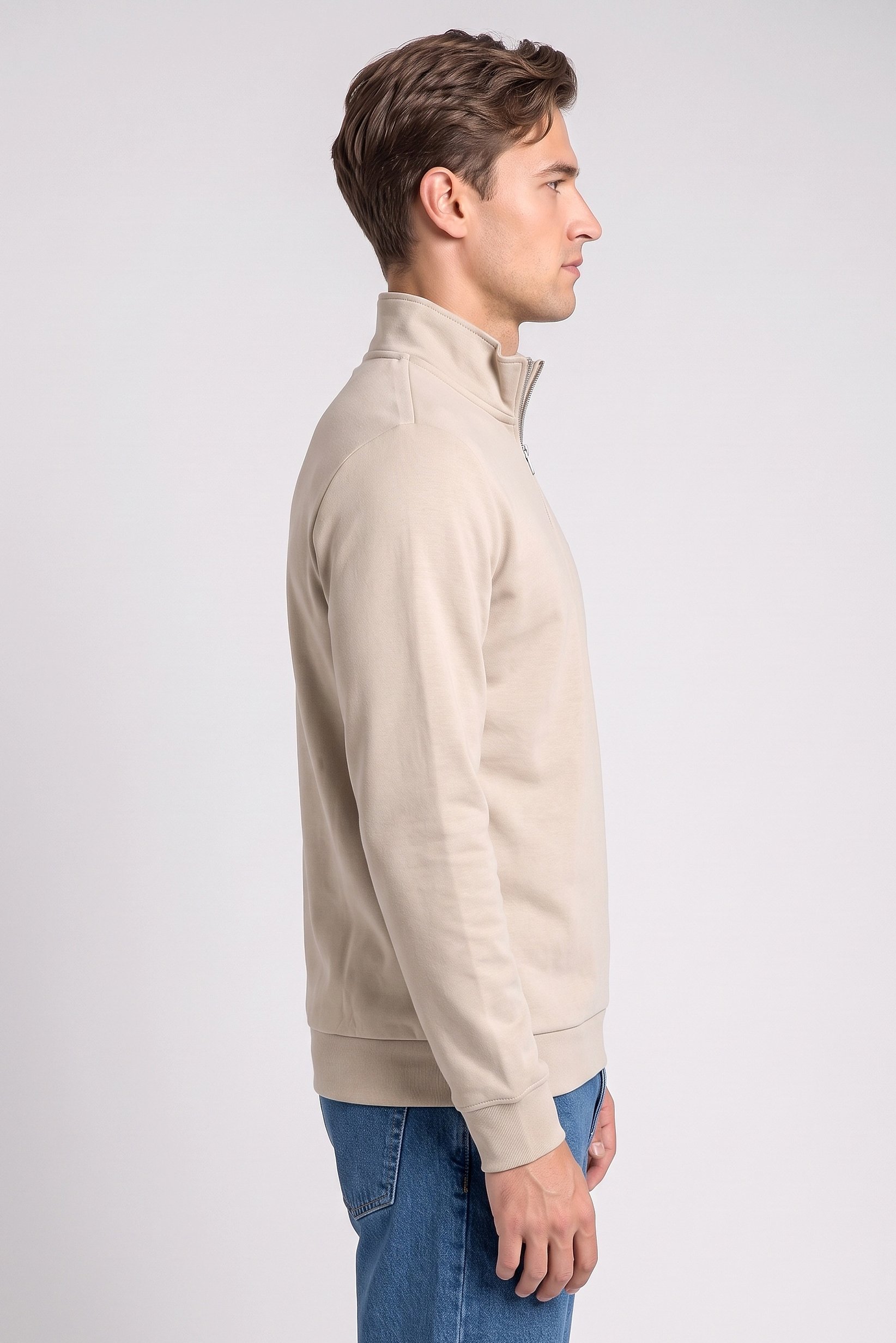 Men Long Sleeve Solid Sweatshirt, Beige