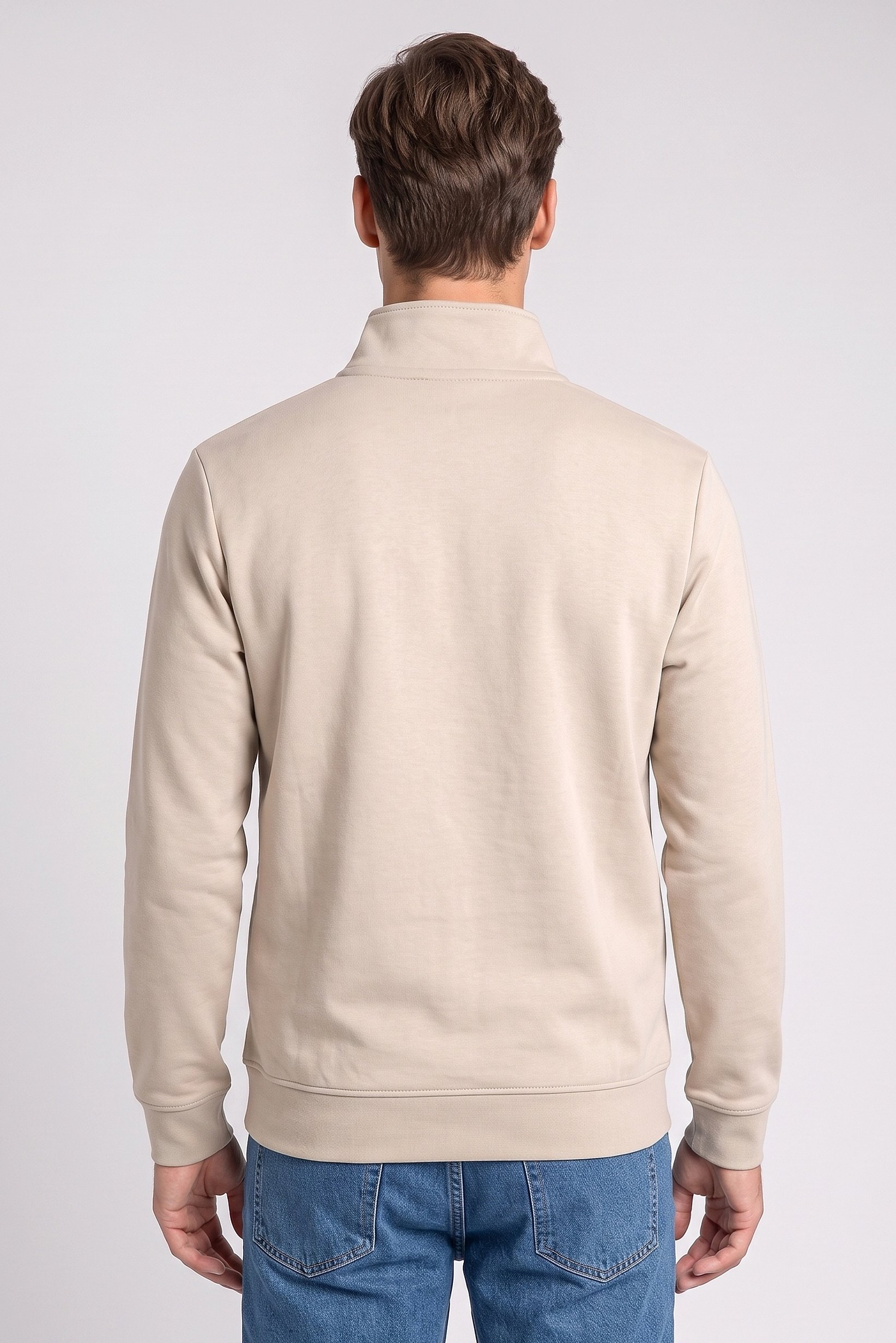 Men Long Sleeve Solid Sweatshirt, Beige