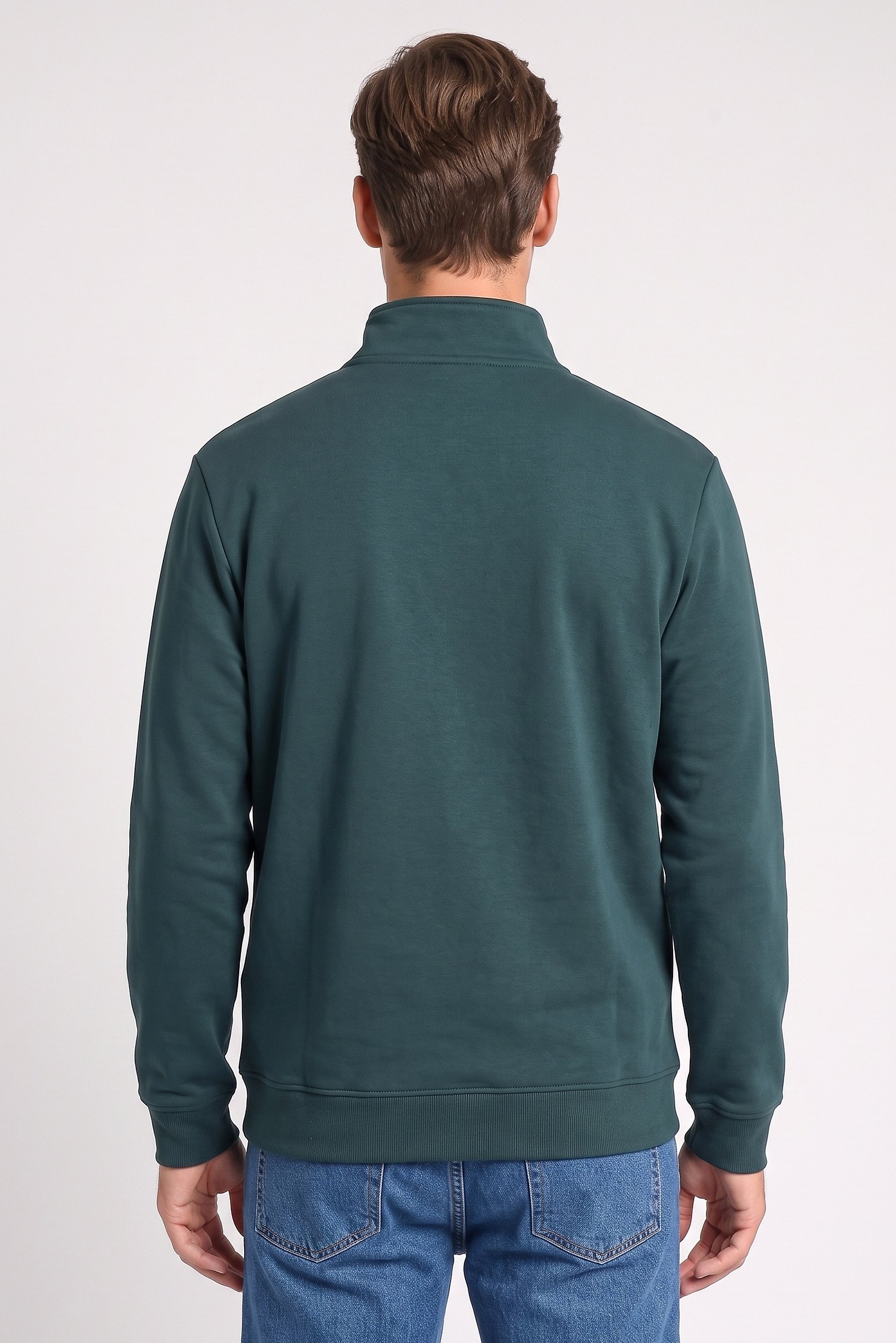 Men High Neck Embroidered Long Sleeve Sweatshirt, Dark Green