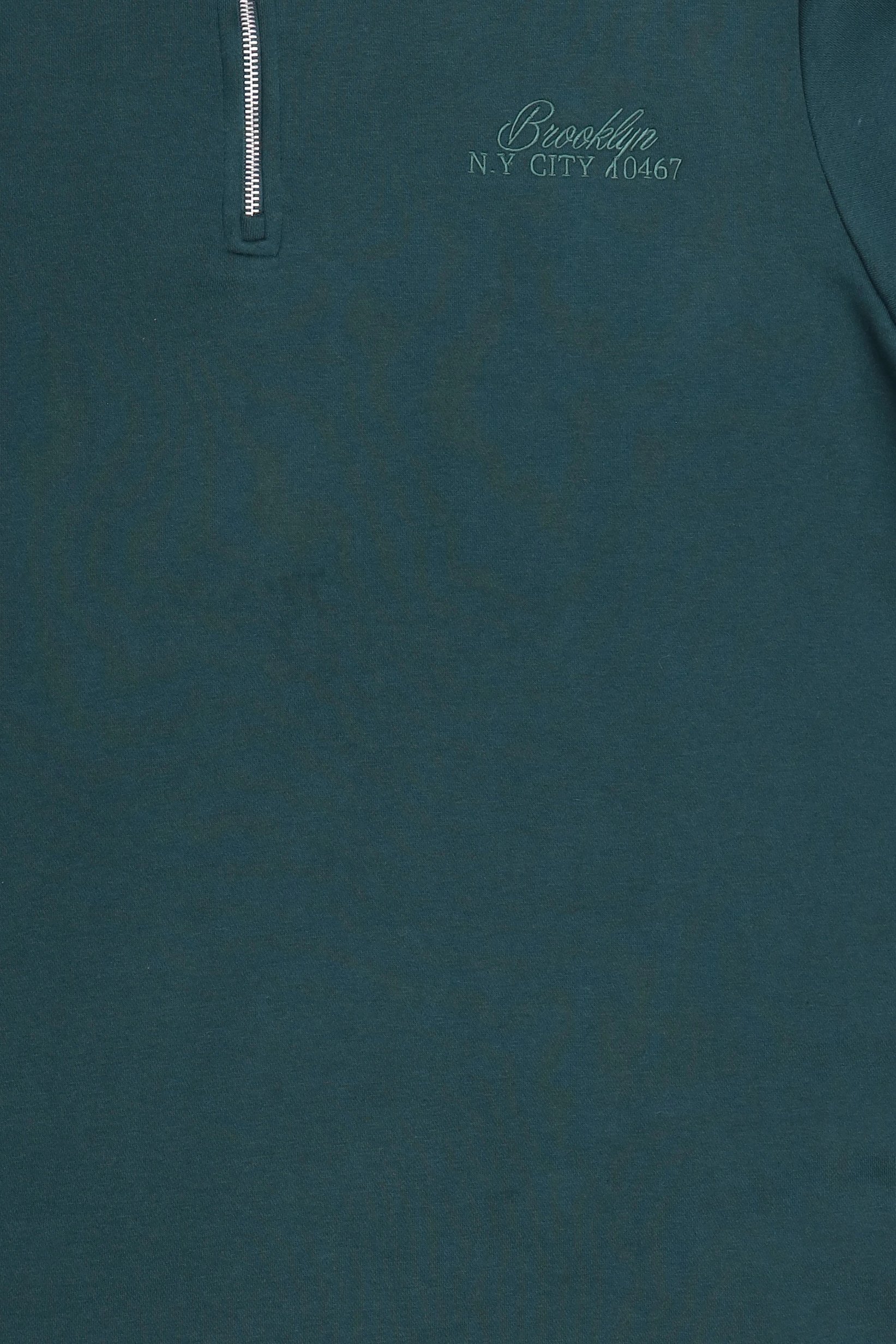 Men High Neck Embroidered Long Sleeve Sweatshirt, Dark Green