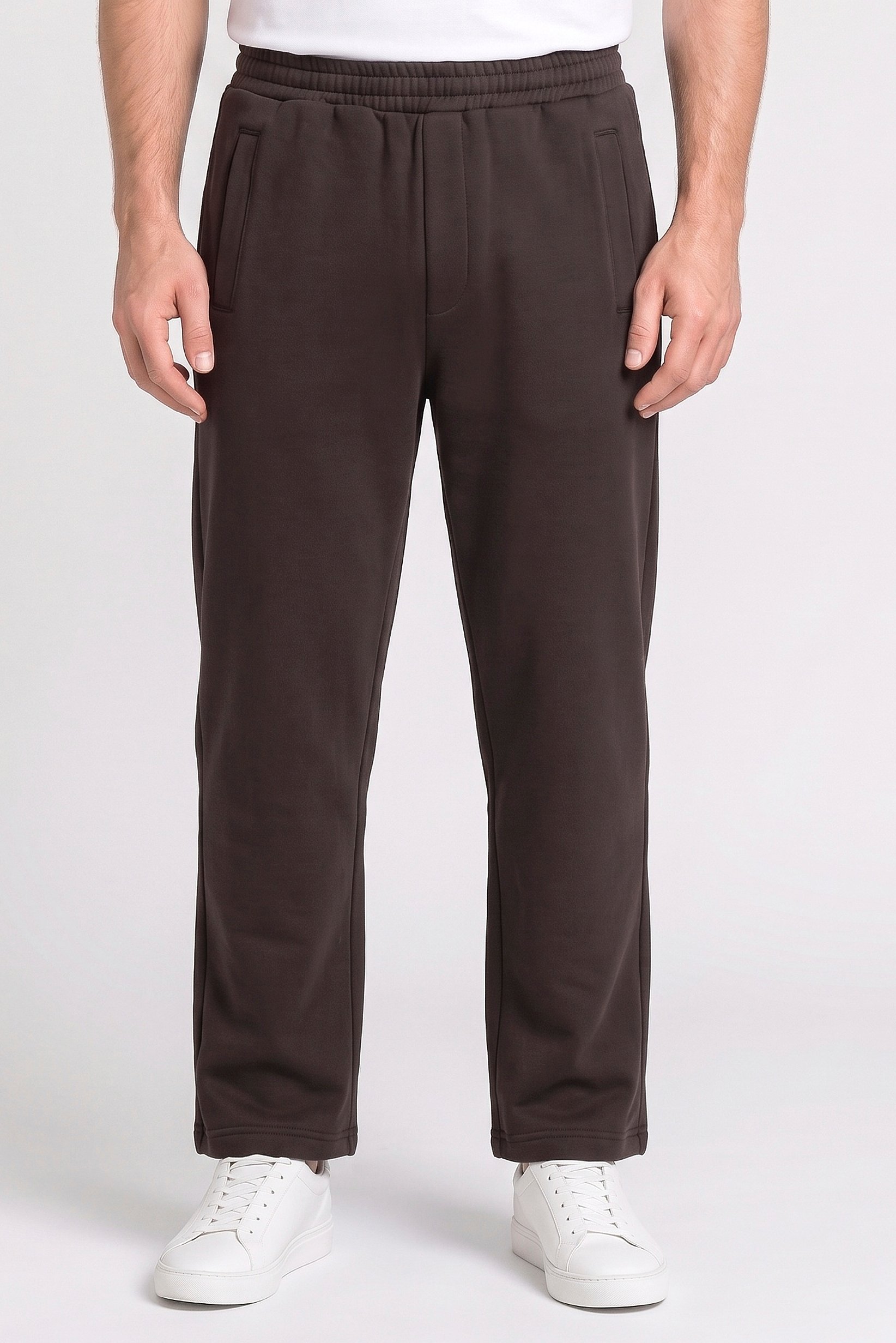 Men Relaxed Fit Plain Straight Leg Pants, Coffee