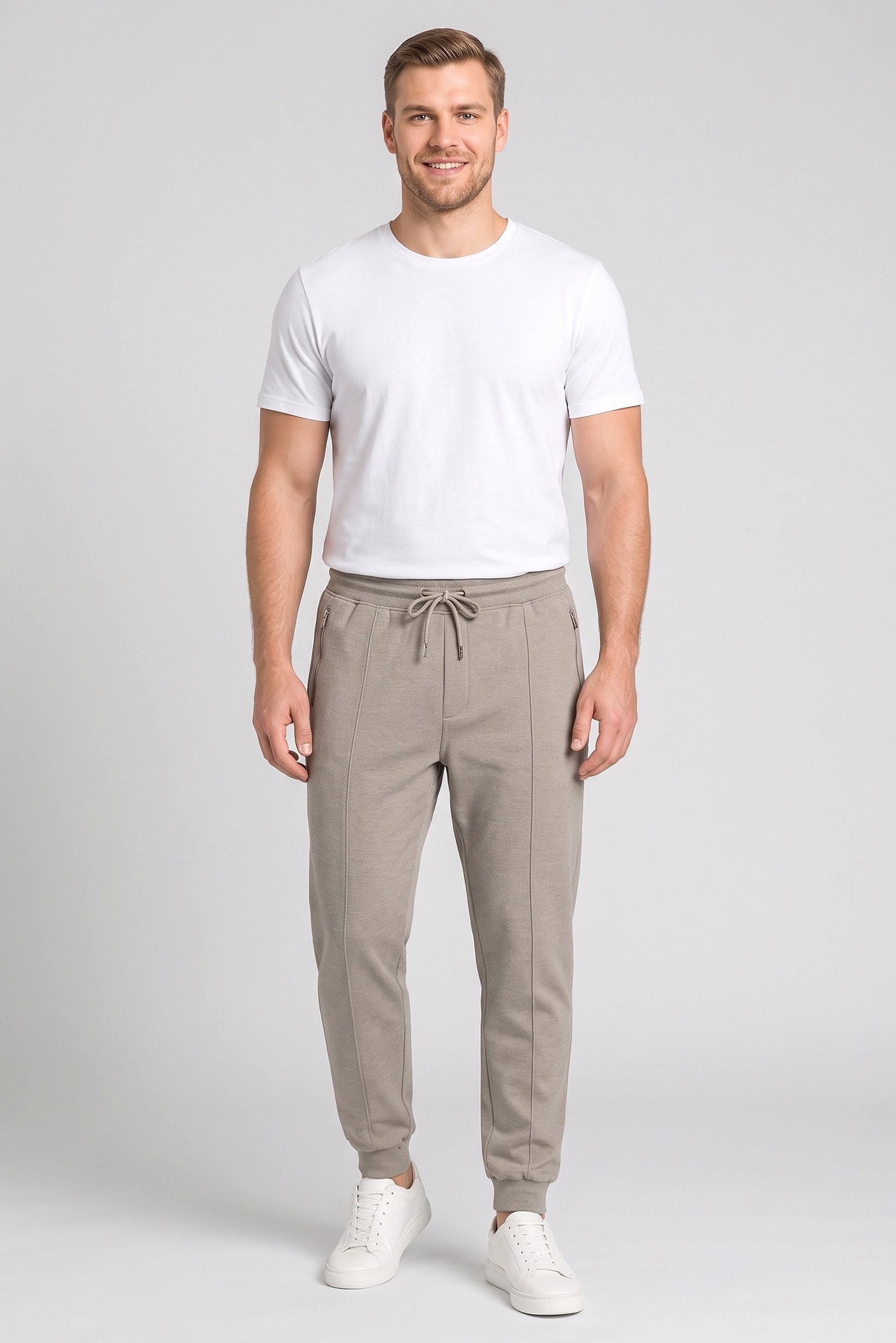 Men Regular Fit Textured Sweatpants, Taupe