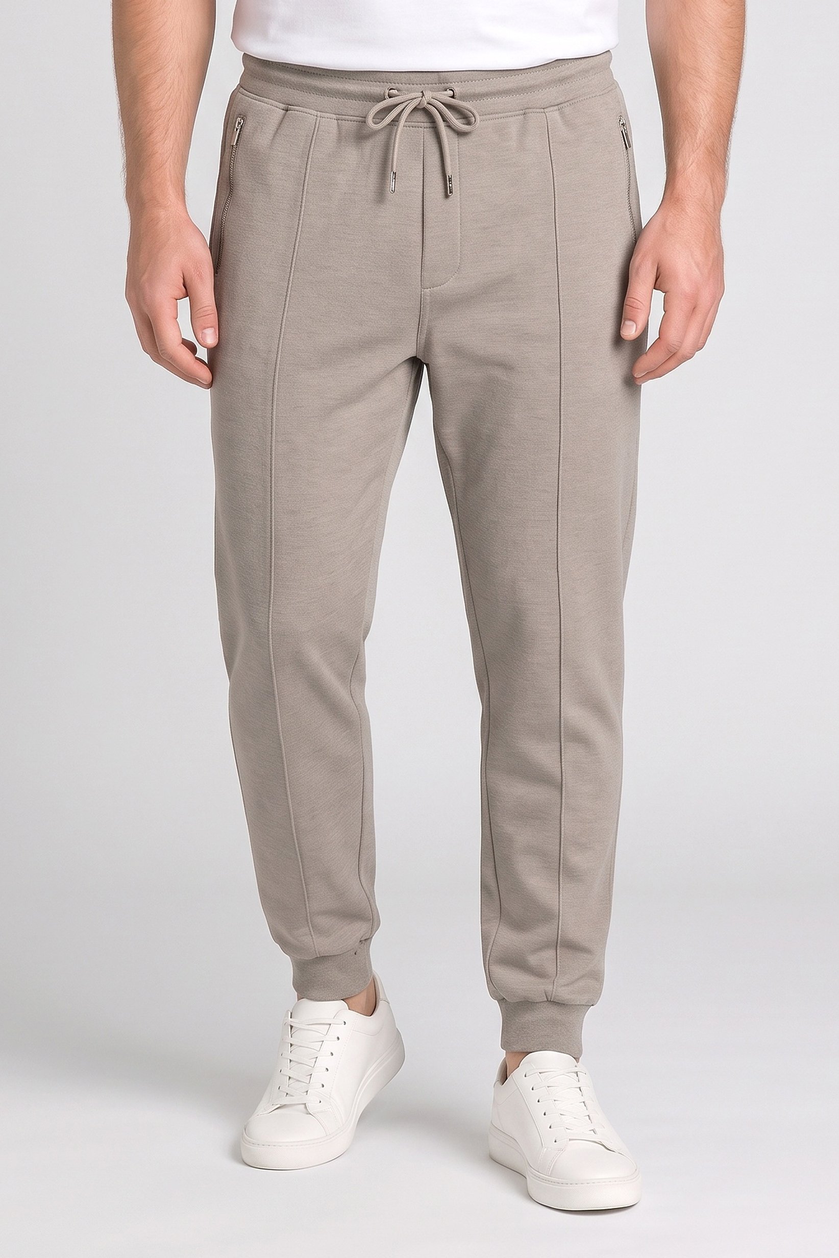 Men Regular Fit Textured Sweatpants, Taupe