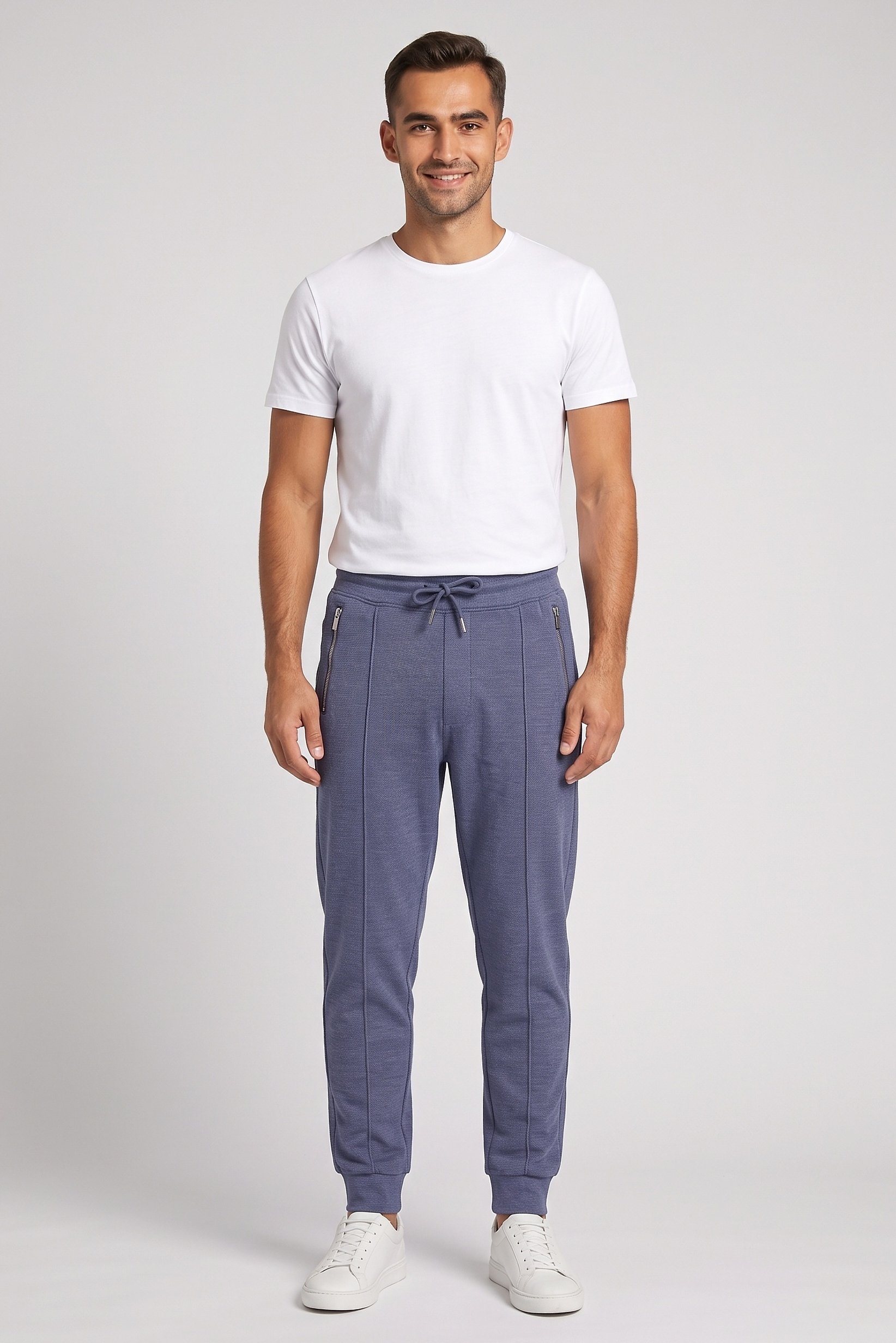 Men Regular Fit Textured Sweatpants, Slate Blue