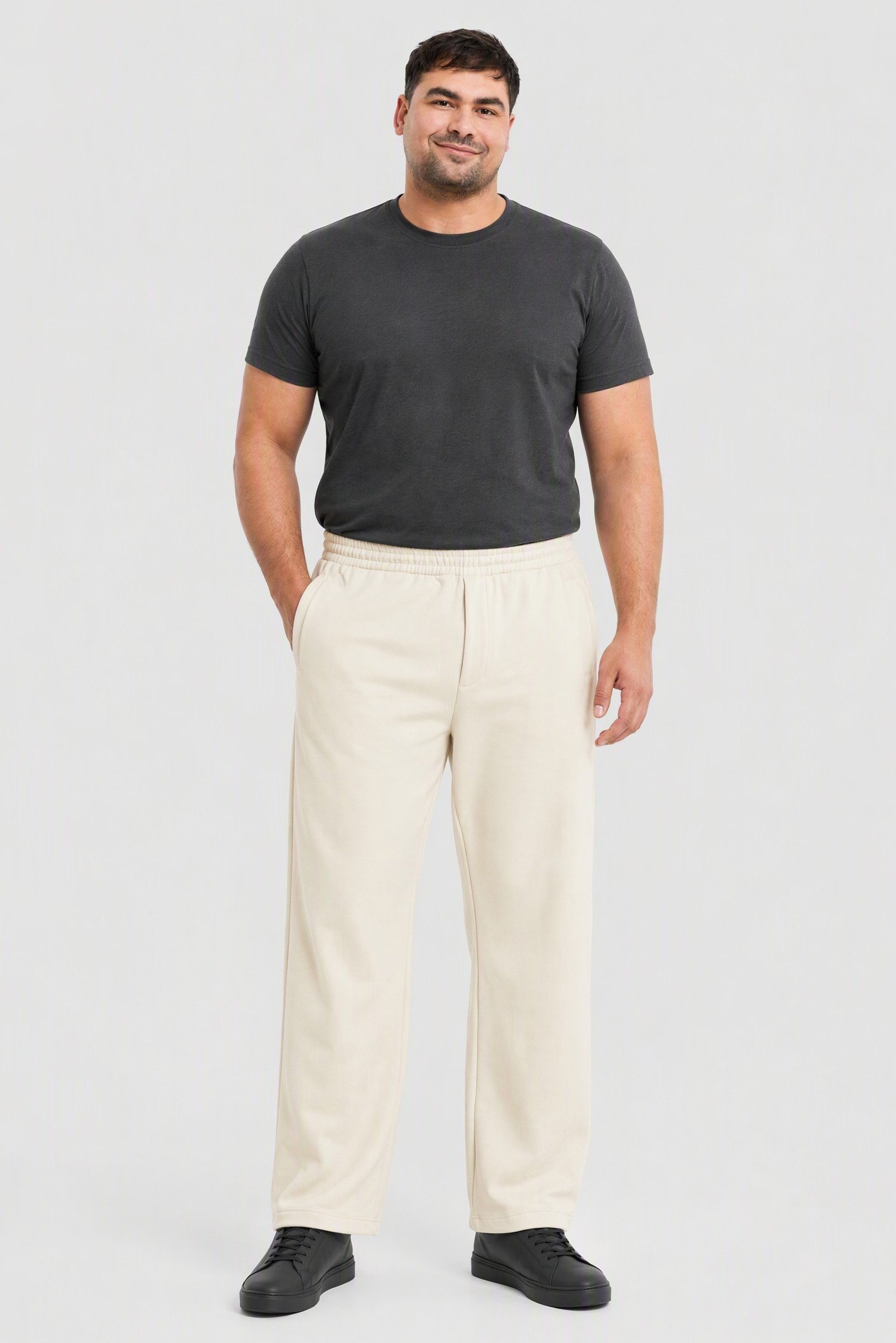 Men Relaxed Fit Solid Wide Leg Pants, Light Beige