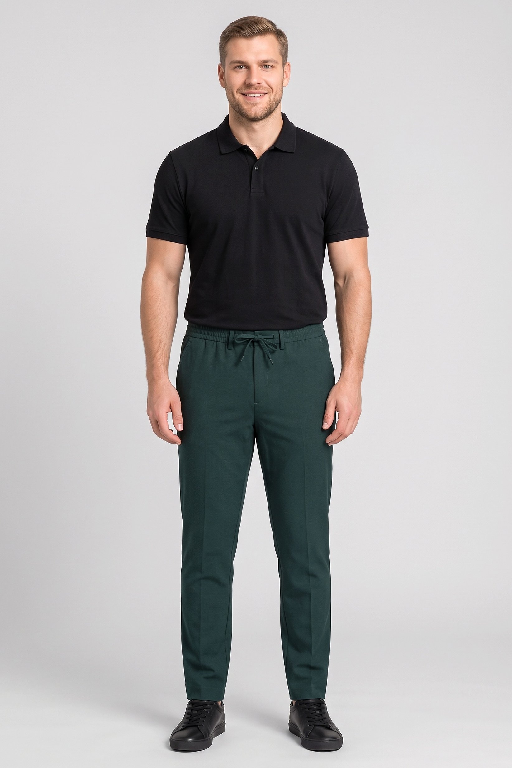 Men Stretch Fit Solid Straight Leg Pants, Dark Green
