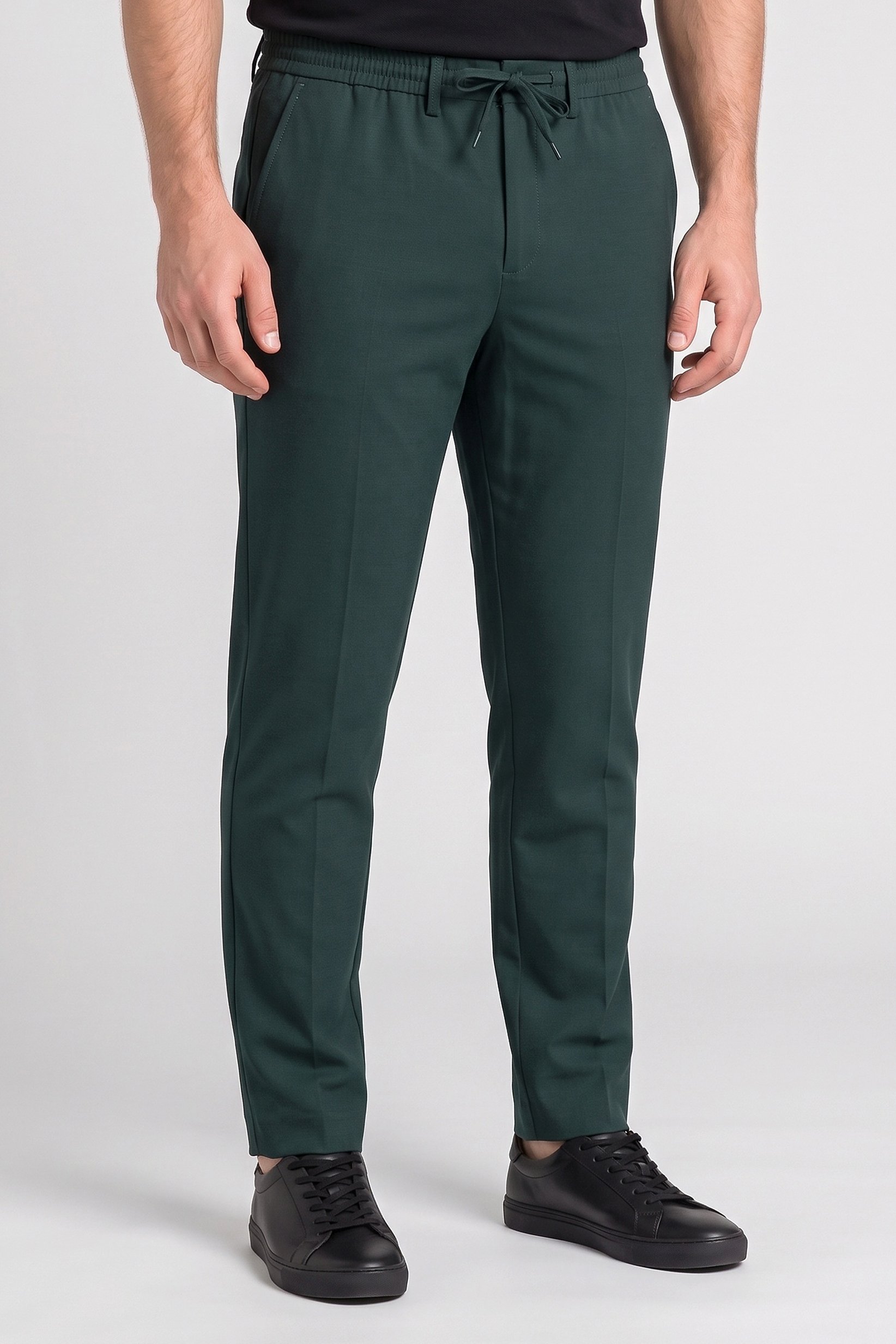 Men Stretch Fit Solid Straight Leg Pants, Dark Green