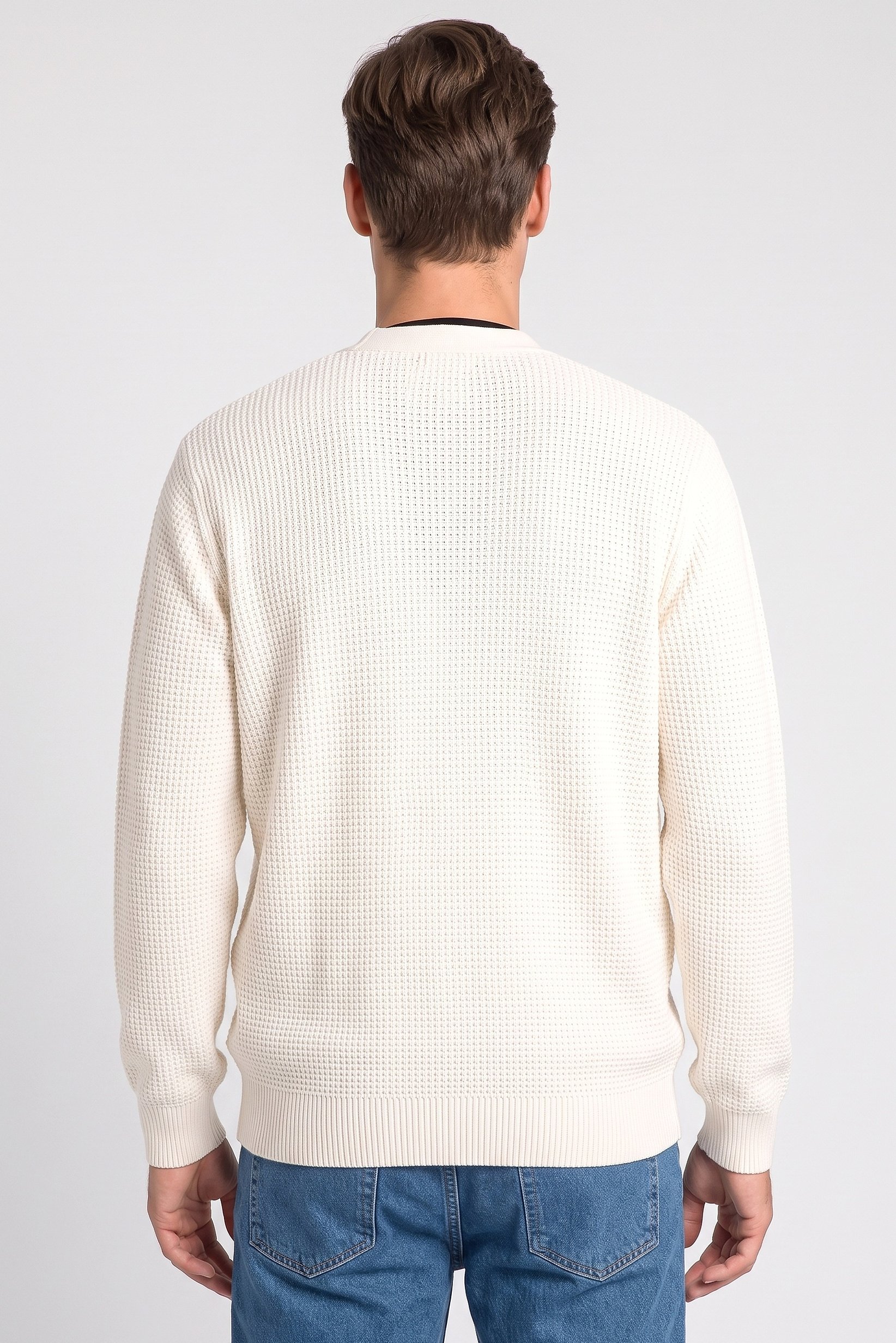 Men V Neck Long Sleeve Knitted Cardigans, Off White