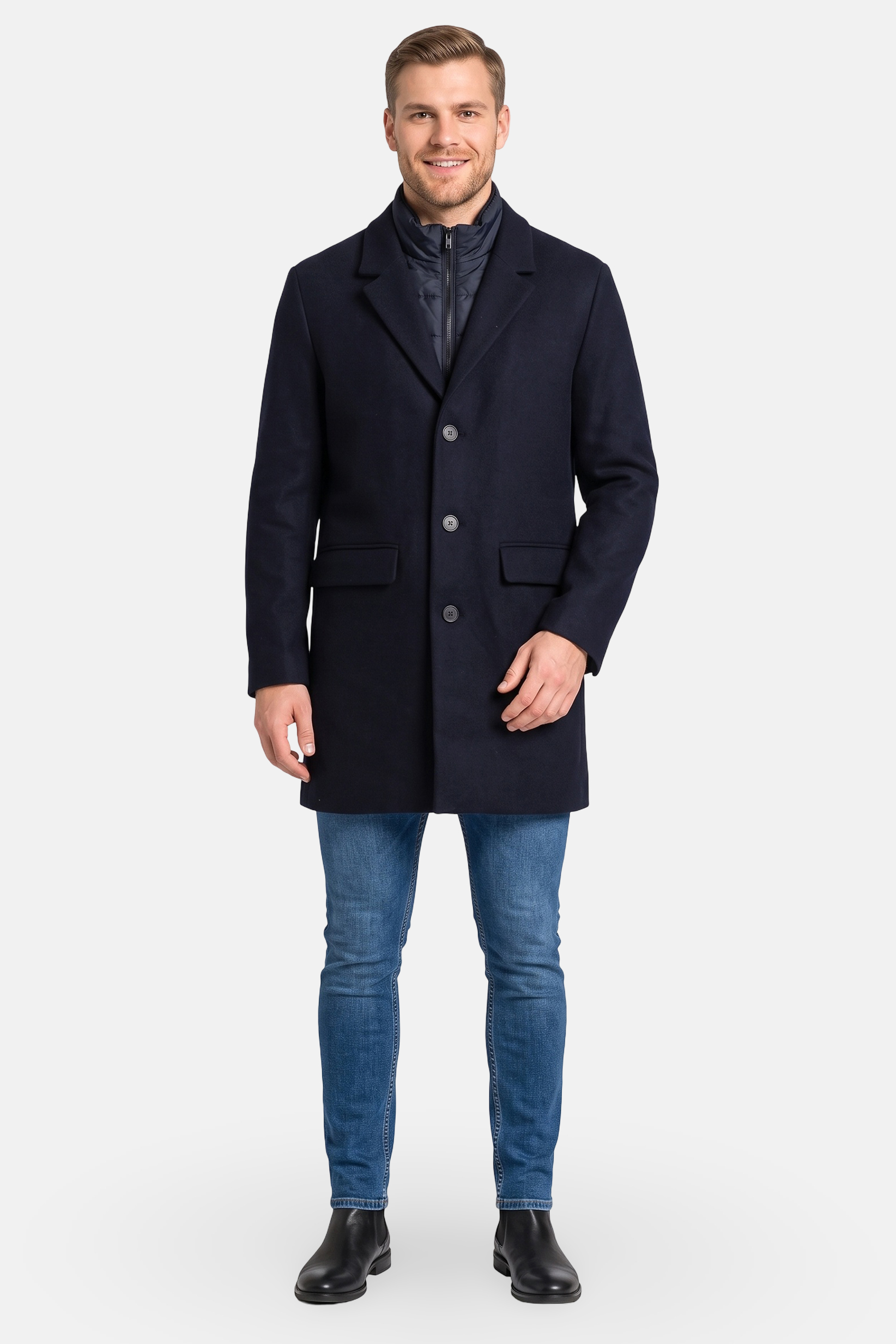 Men 2 in 1 Textured Coat Jacket, Navy