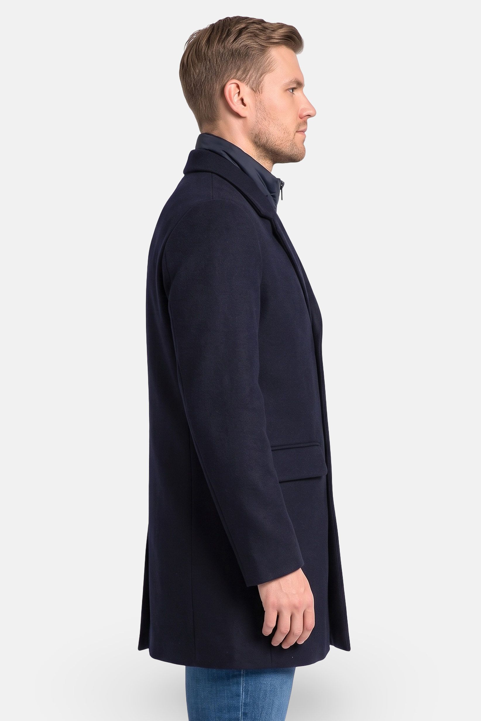 Men 2 in 1 Textured Coat Jacket, Navy