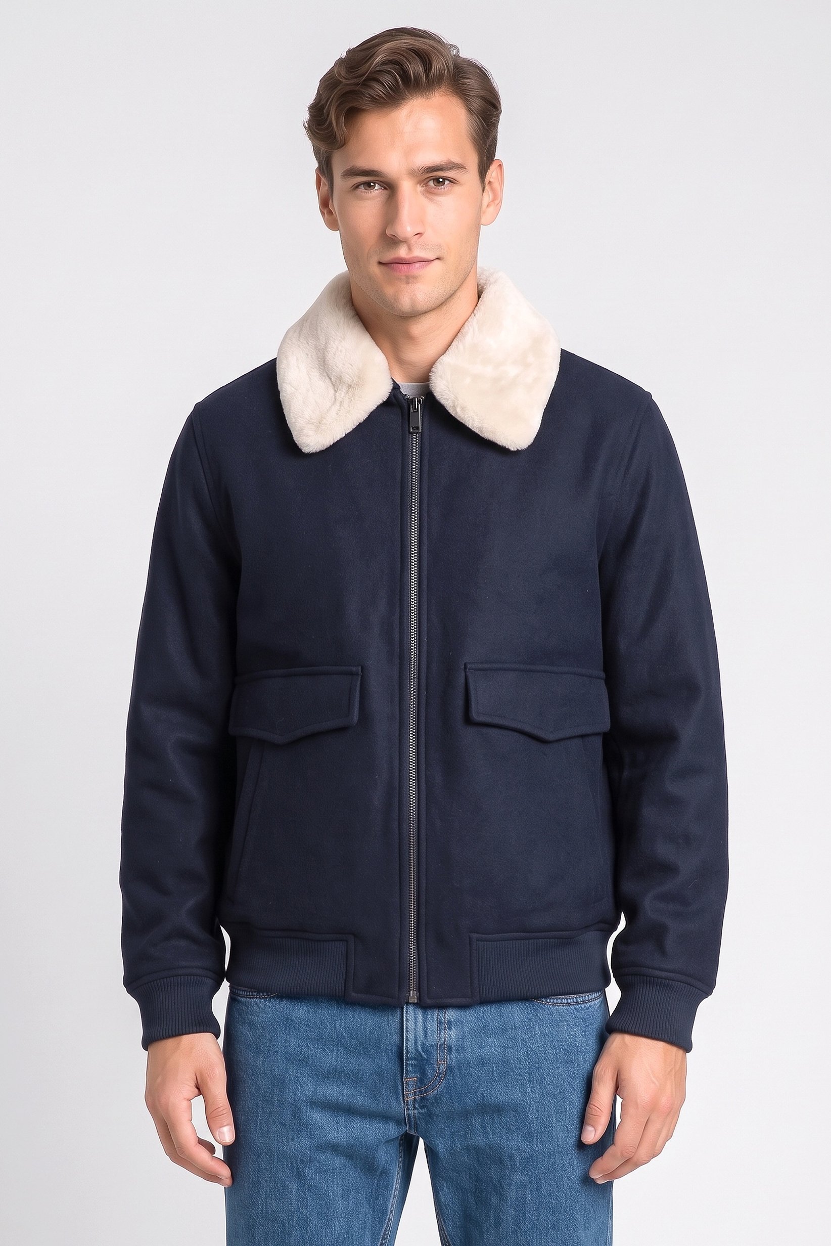 Men Textured Jacket Shirt, Navy